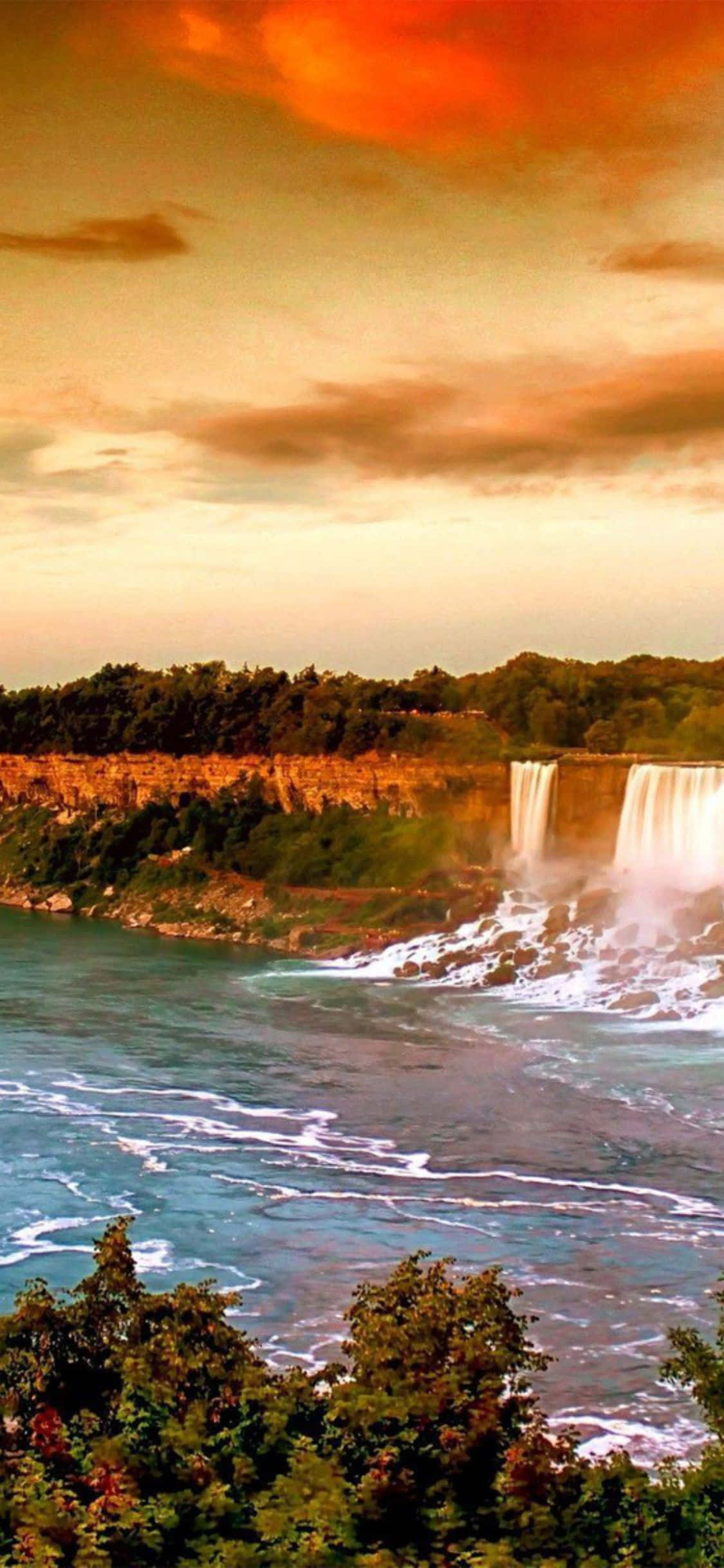 iPhone X Sonsondergang Niagara-waterval Kanada Agtergrond Muurpapier