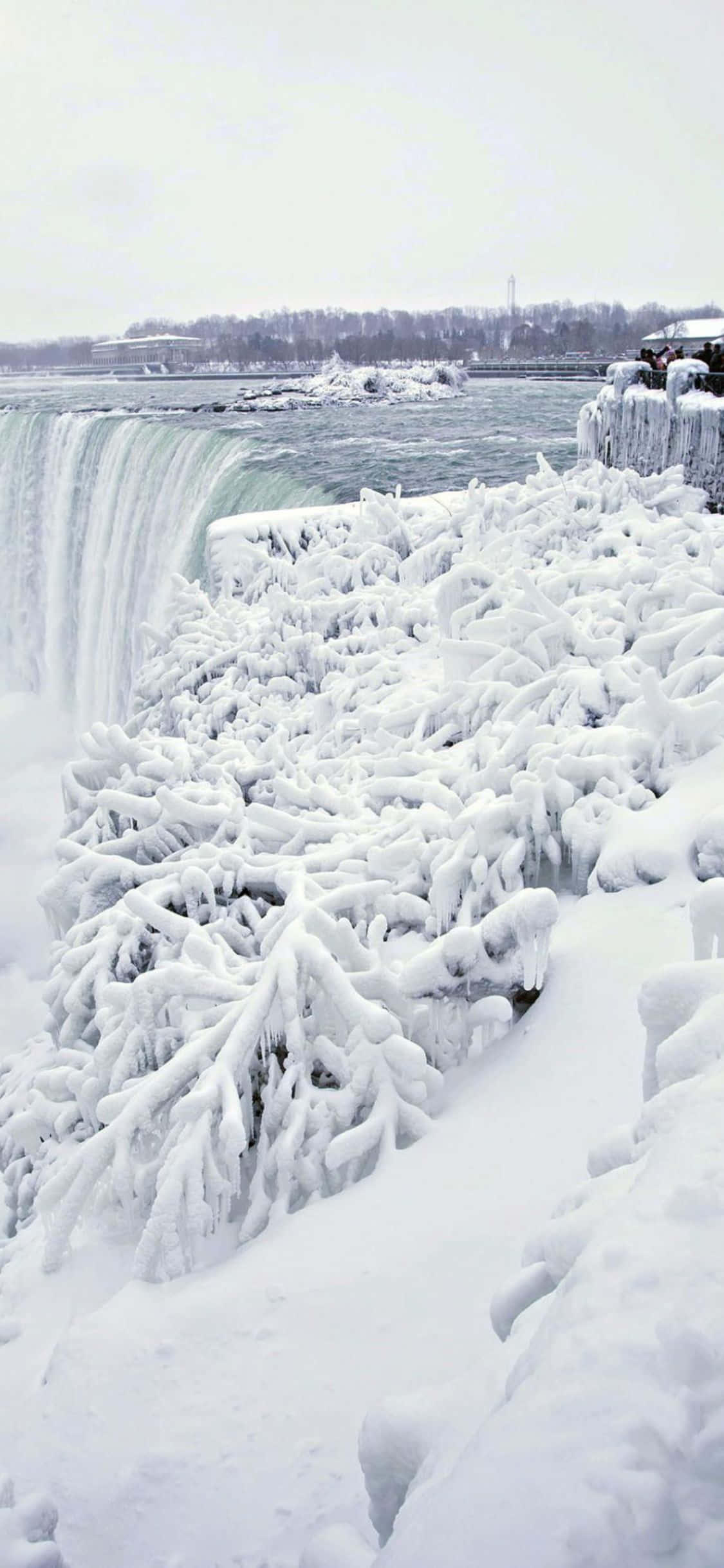 iPhone X Winter Niagara Waterval Agtergrond Muurpapier