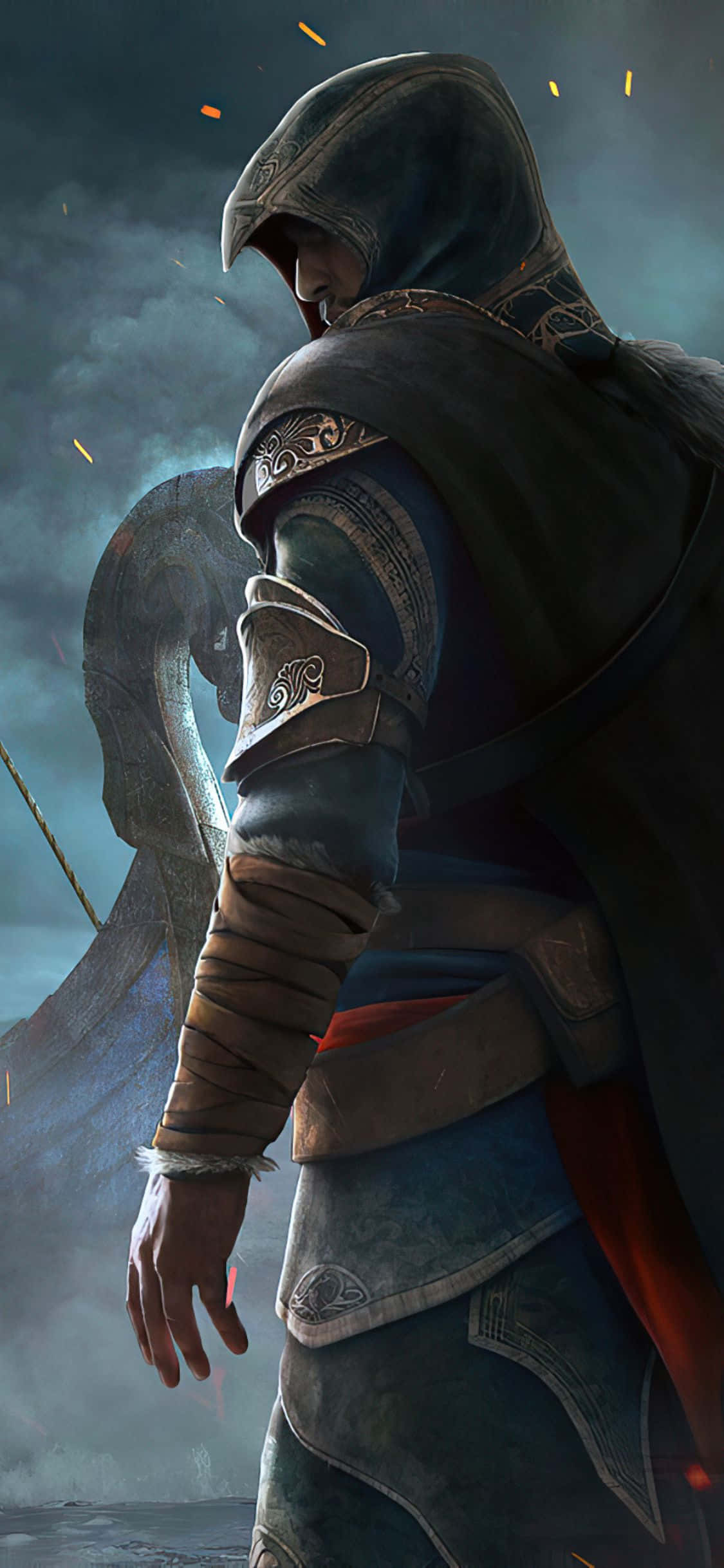 iPhone Xs Assassin's Creed Valhalla Gekapte Sluipmoordenaar Agtergrond Muurpapier