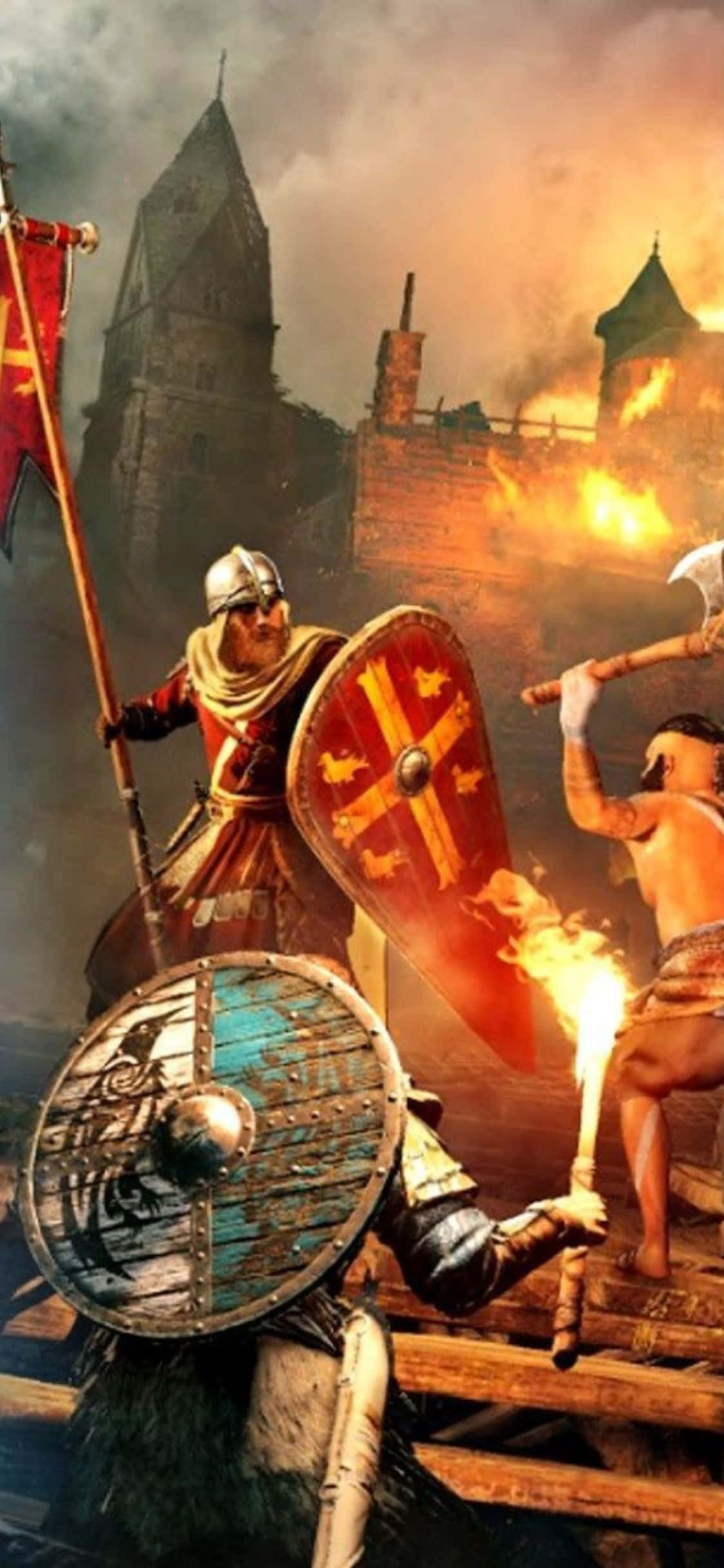 iPhone Xs Assassin's Creed Valhalla Vegtende Ridders Agtergrond Muurpapier