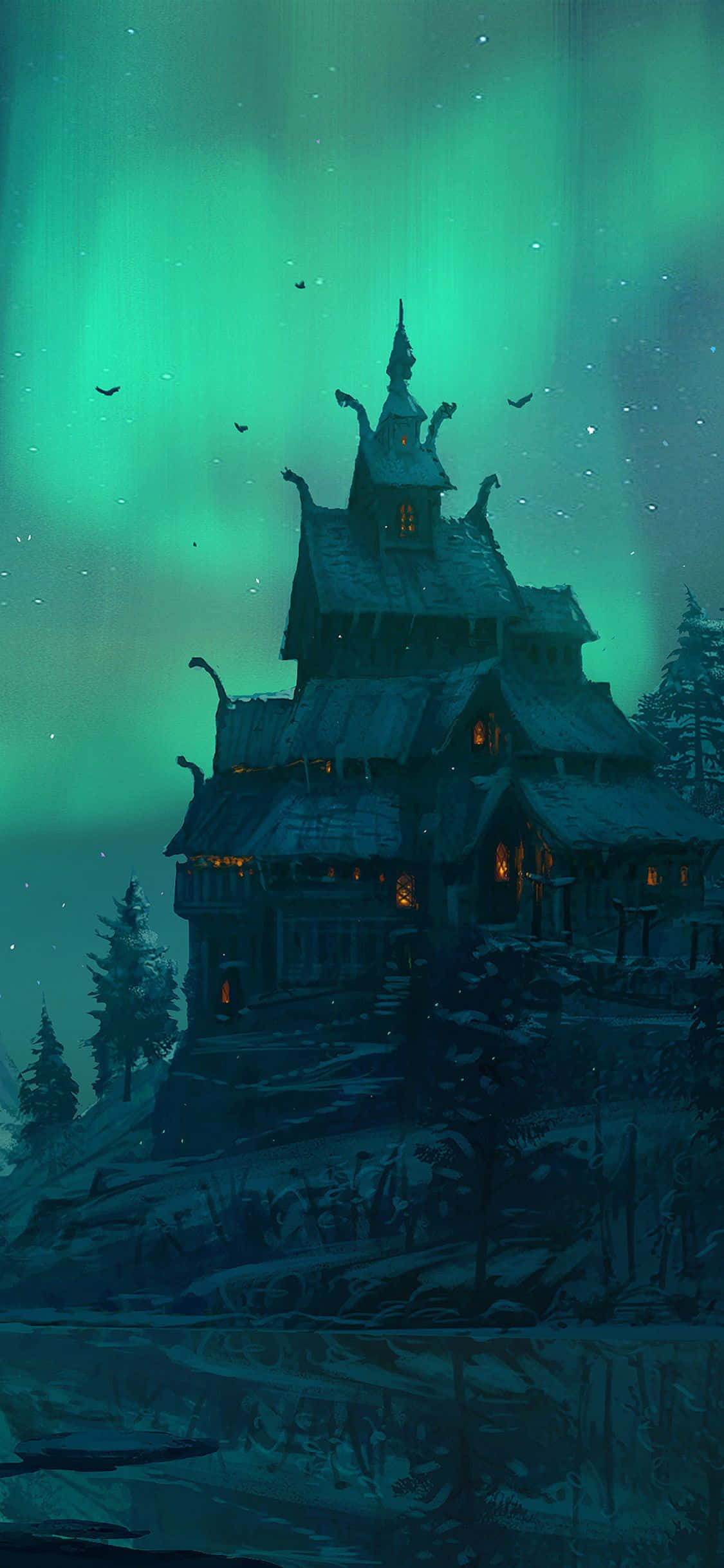 iPhone XS Assassin's Creed Valhalla Aurora Borealis Agtergrond Muurpapier