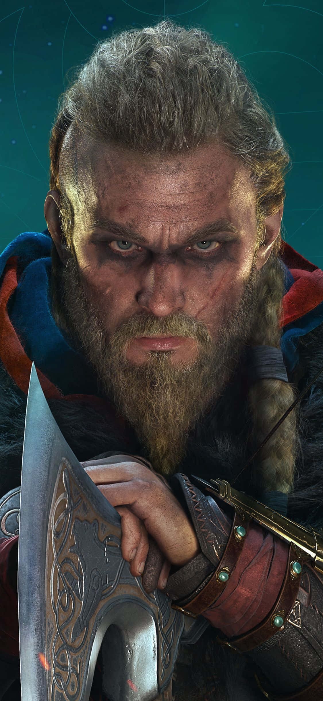 iPhone Xs Assassin's Creed Valhalla Eivor wat sy Byl Vashou Agtergrond Muurpapier