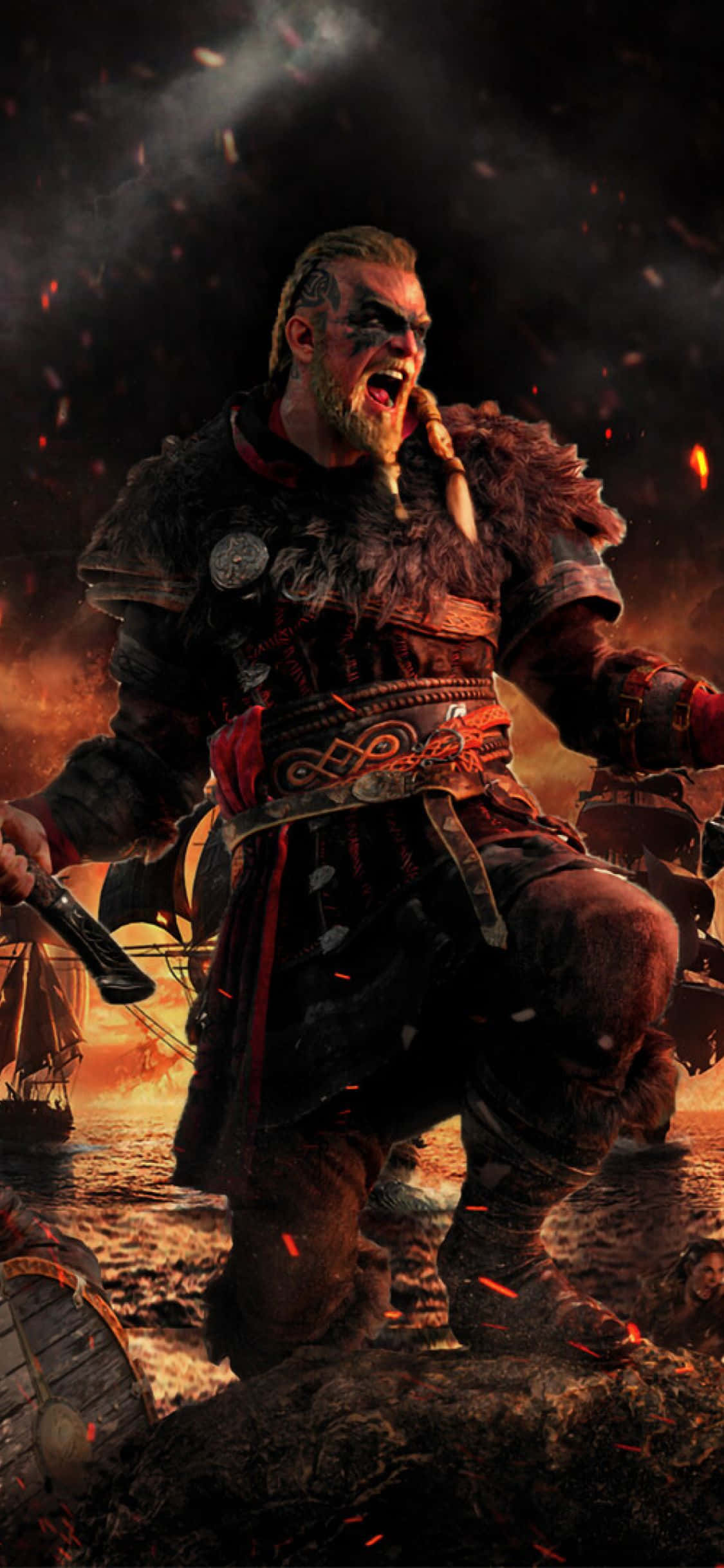iPhone Xs Assassin's Creed Valhalla Eivor Skreeuende Agtergrond Muurpapier