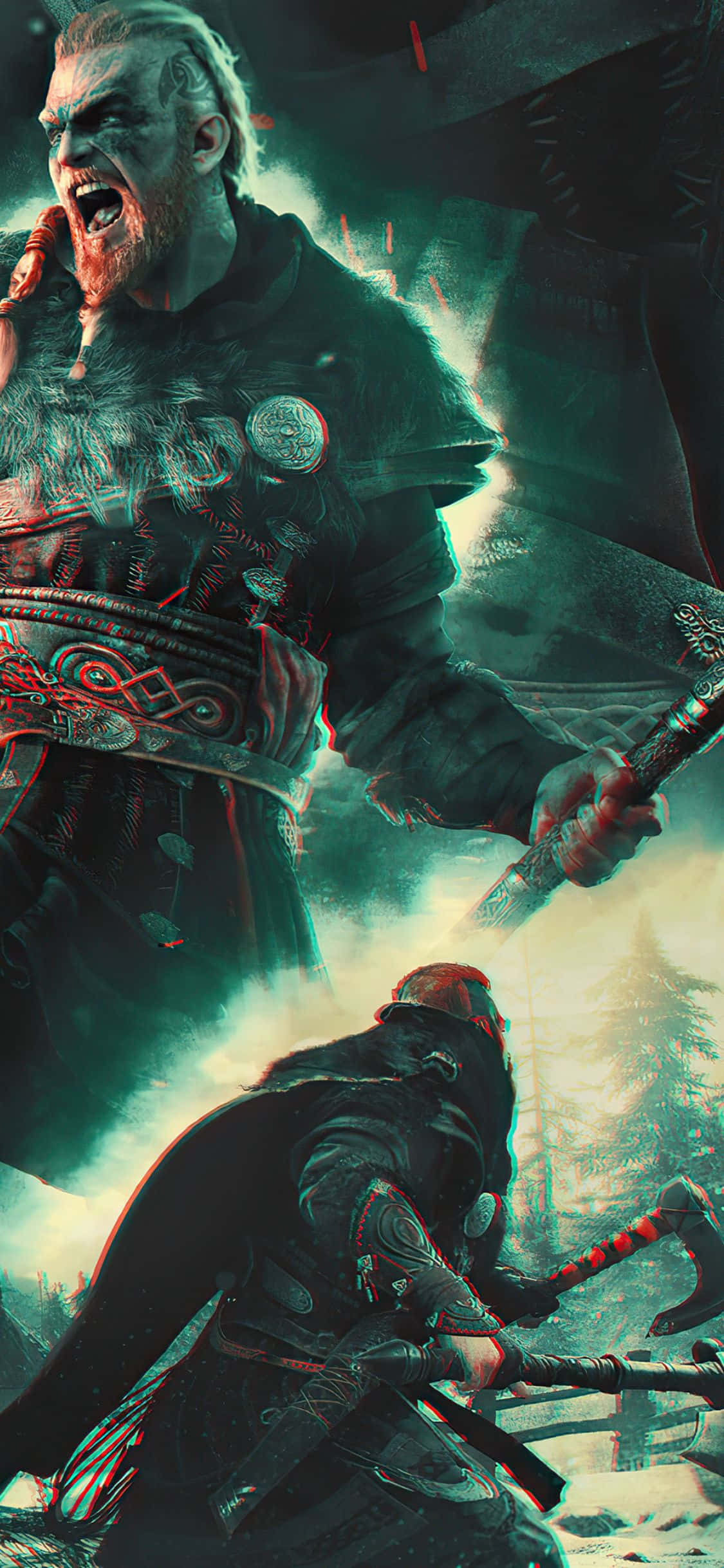 iPhone Xs Assassin's Creed Valhalla Eivor Woedend Op Rampad Agtergrond Muurpapier