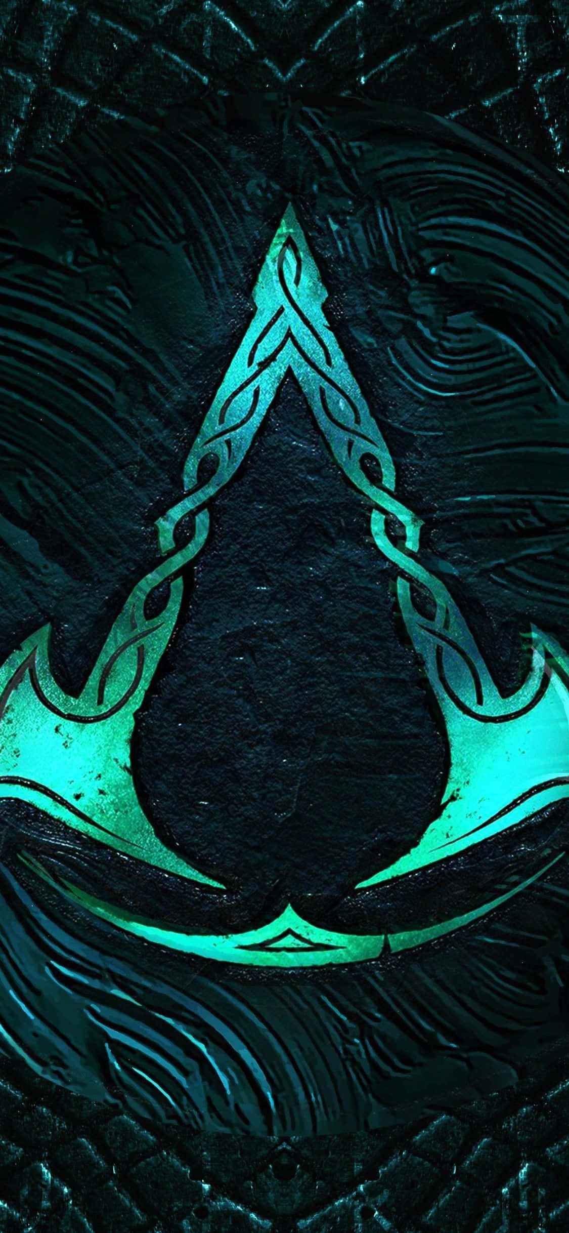 iPhone XS Assassin's Creed Valhalla Groen Spel Logo Gemaak Van Byle Agtergrond Muurpapier