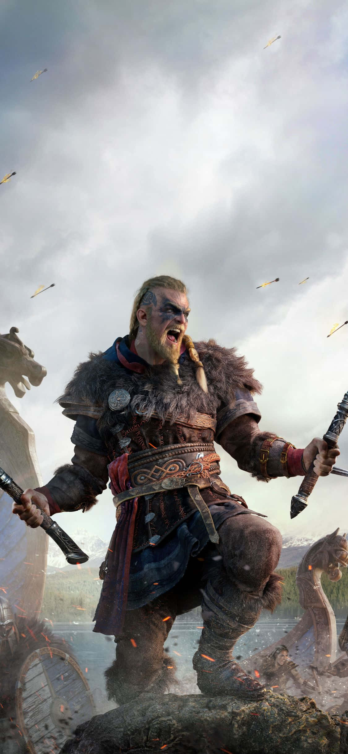 iPhone Xs Assassin's Creed Valhalla Skreeuende Eivor Agtergrond Muurpapier