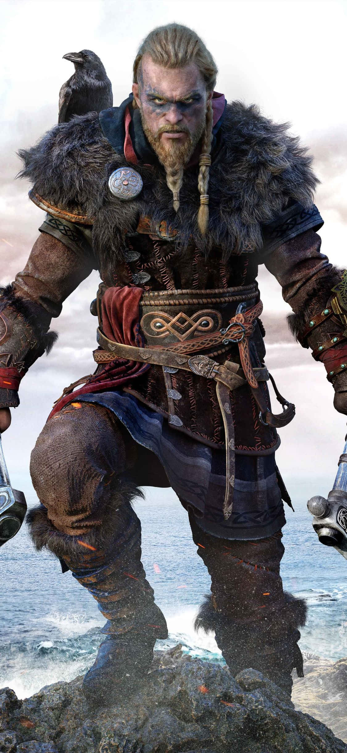iPhone Xs Assassin's Creed Valhalla Eivor op 'n Heuwel Agtergrond Muurpapier