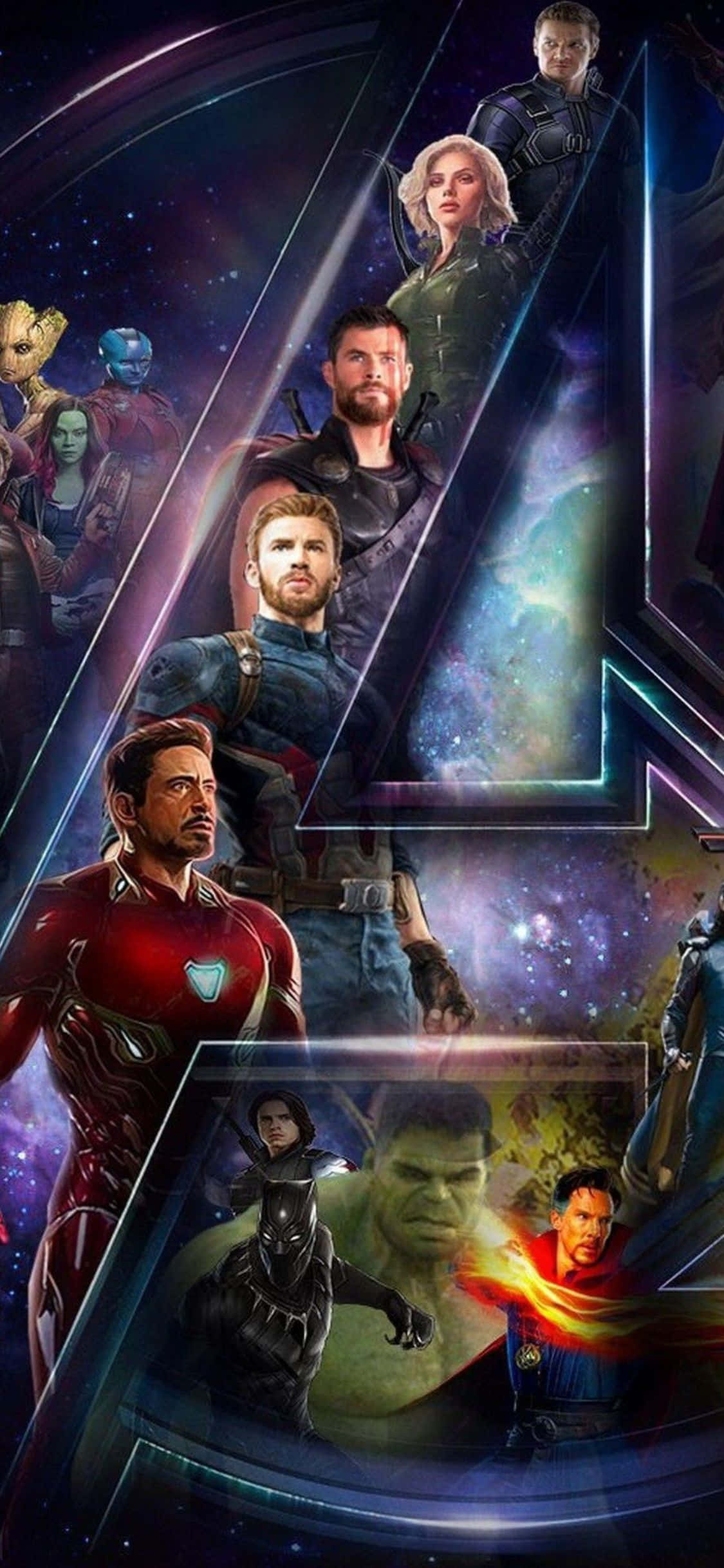 iPhone XS Avengers Agtergrond Logo Met Die Marvel Helde Muurpapier