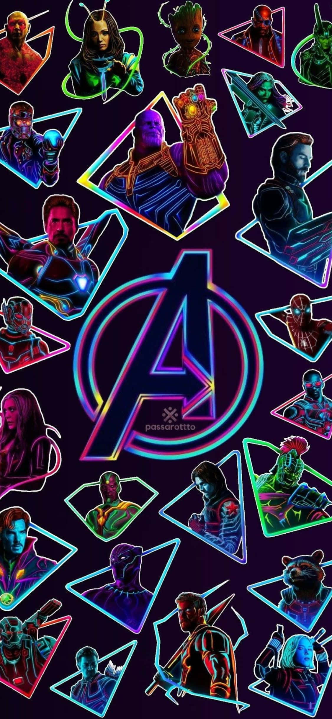 iPhone XS Avengers Agtergrond Neon Kuns Muurpapier