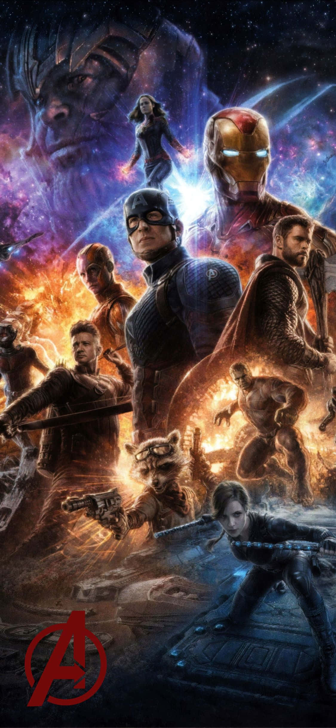 iPhone XS Avengers Agtergrond Thanos En Die Helde Muurpapier