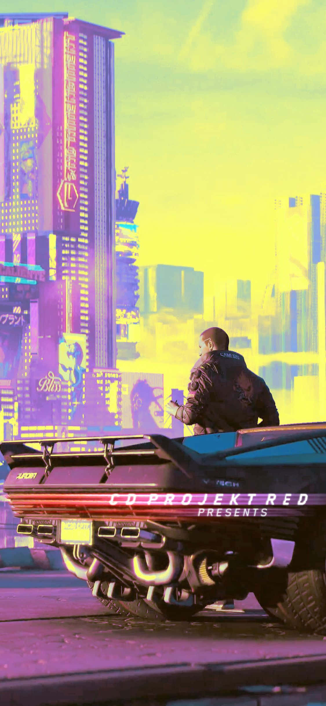 iPhone XS Cyberpunk 2077 Helder Stad Agtergrond Muurpapier