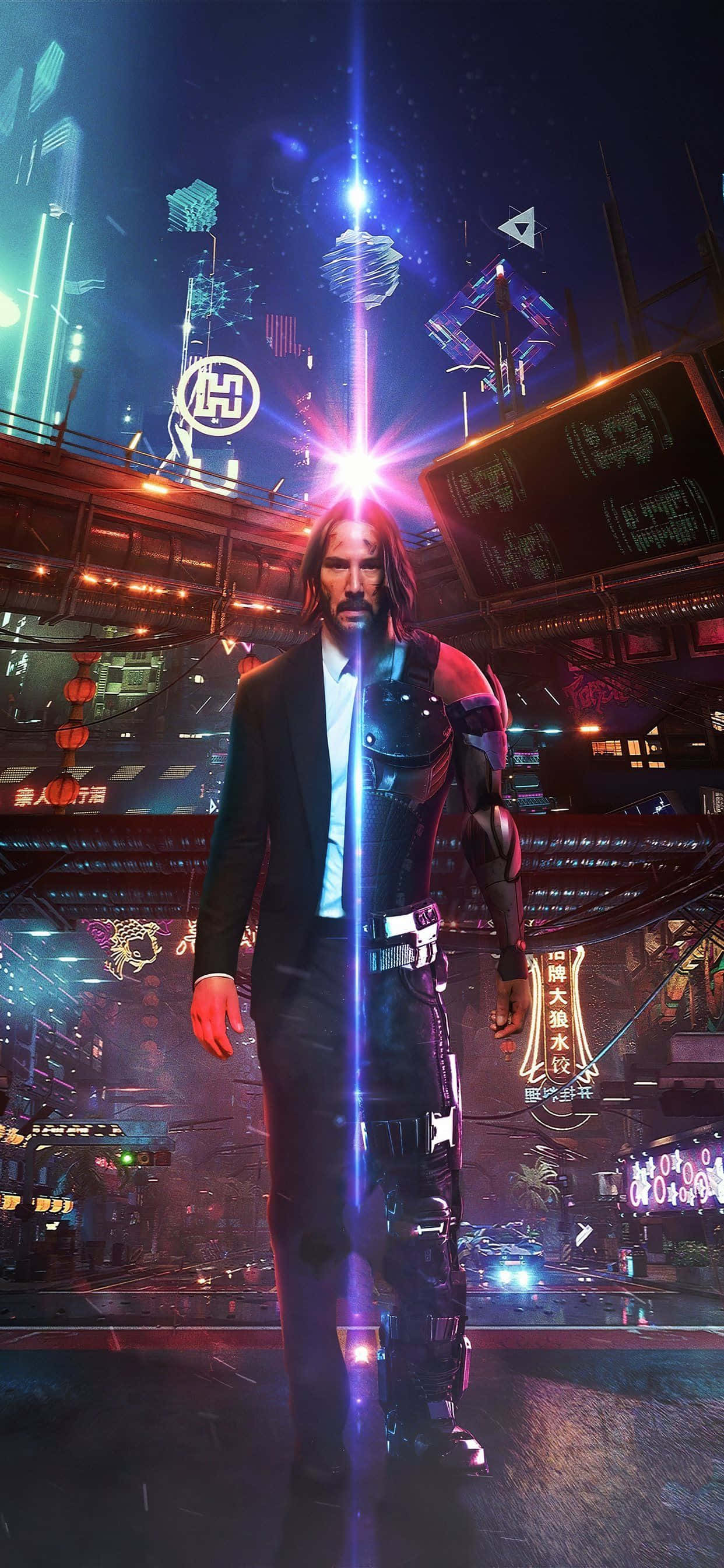 iPhone XS Max Cyberpunk 2077 Keanu Reeves Agtergrond Muurpapier