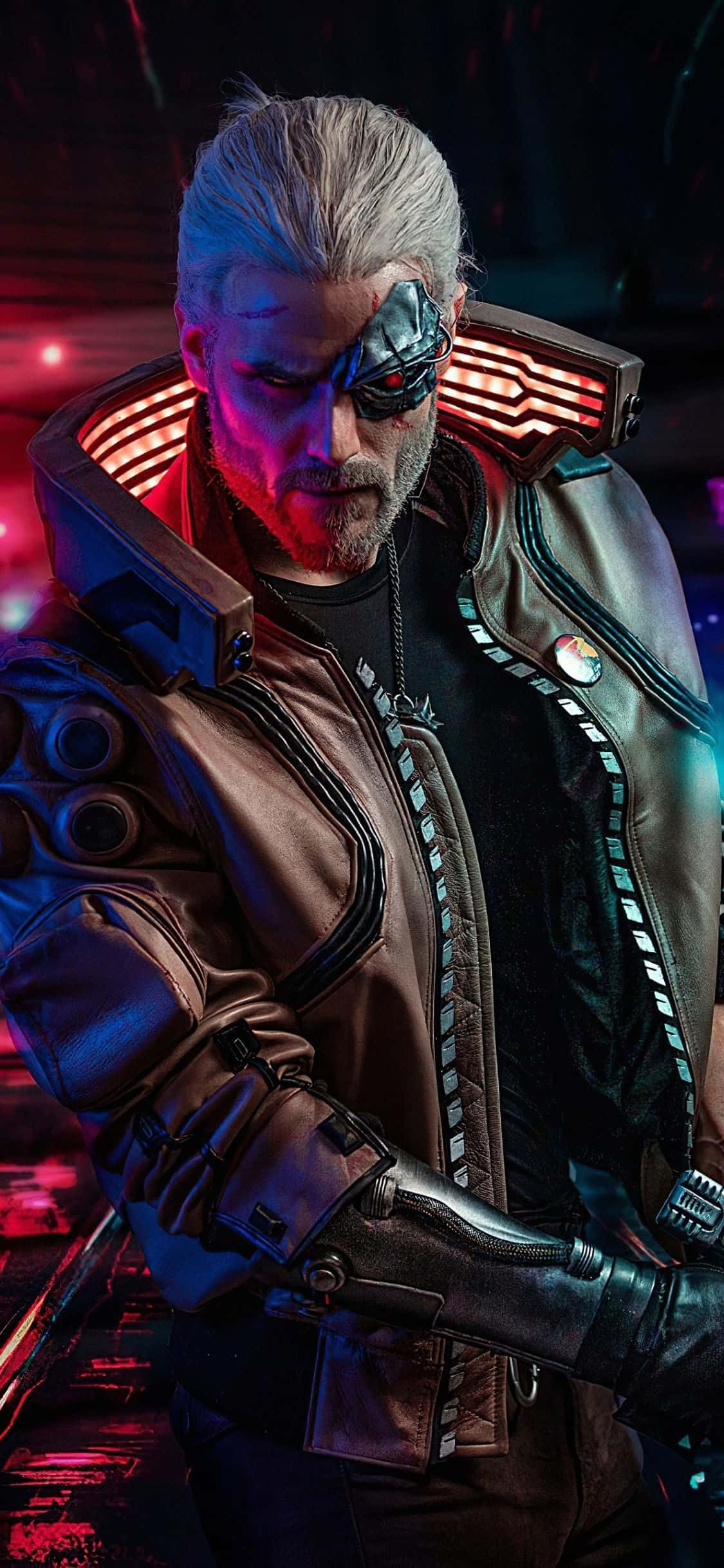 iPhone XS Max Cyberpunk 2077 Geralt Cosplay-agtergrond Muurpapier