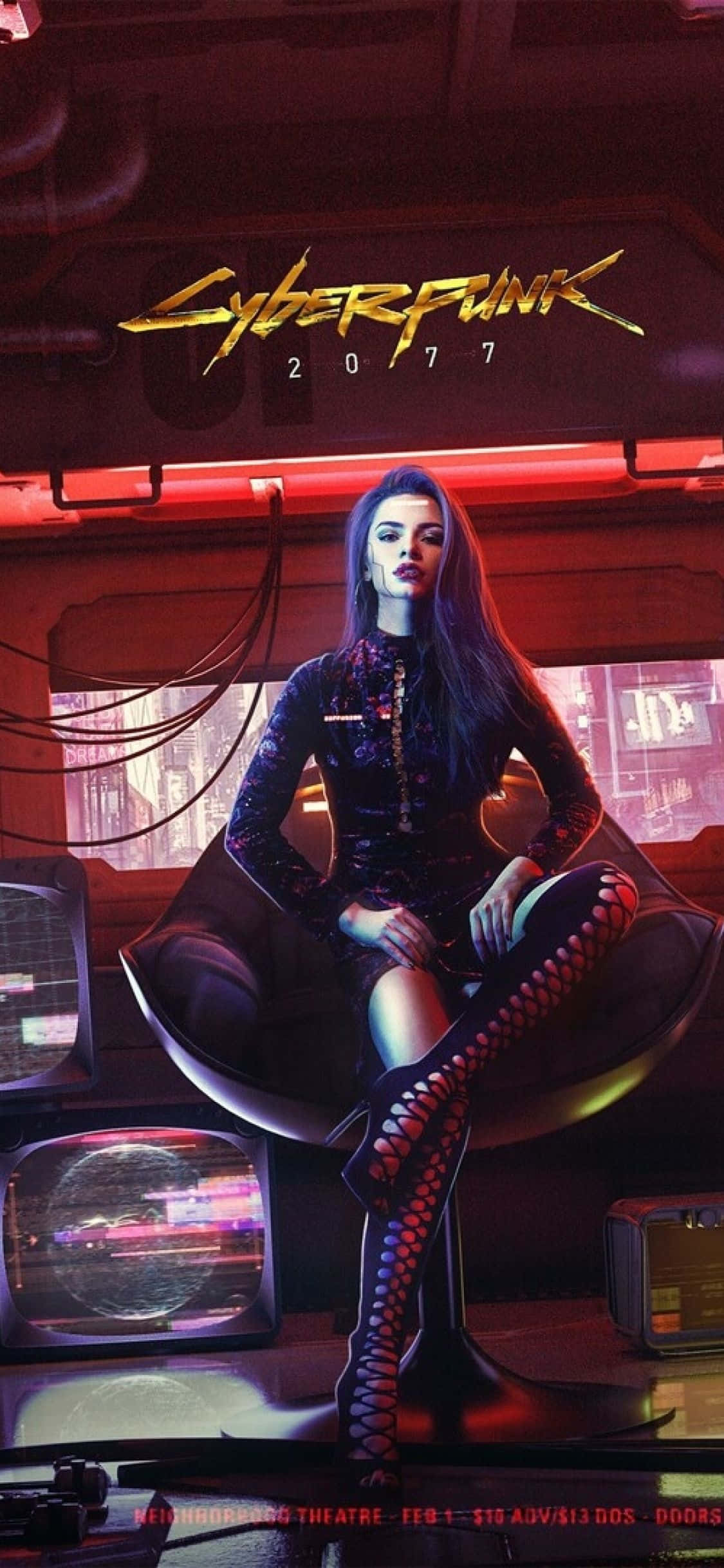 iPhone XS Max Cyberpunk 2077 Cyborg Dame Agtergrond Muurpapier