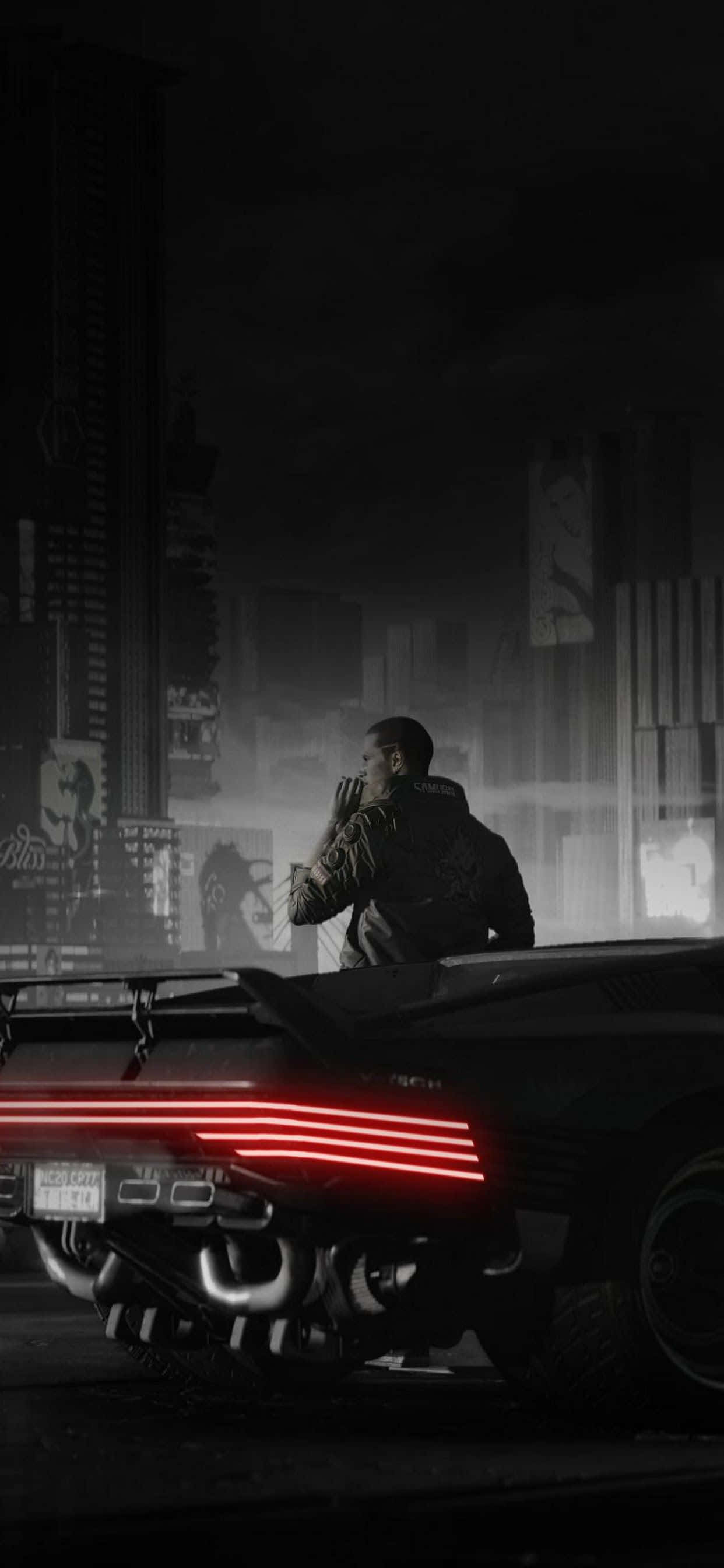 iPhone XS Max Cyberpunk 2077 Donker Agtergrond Muurpapier
