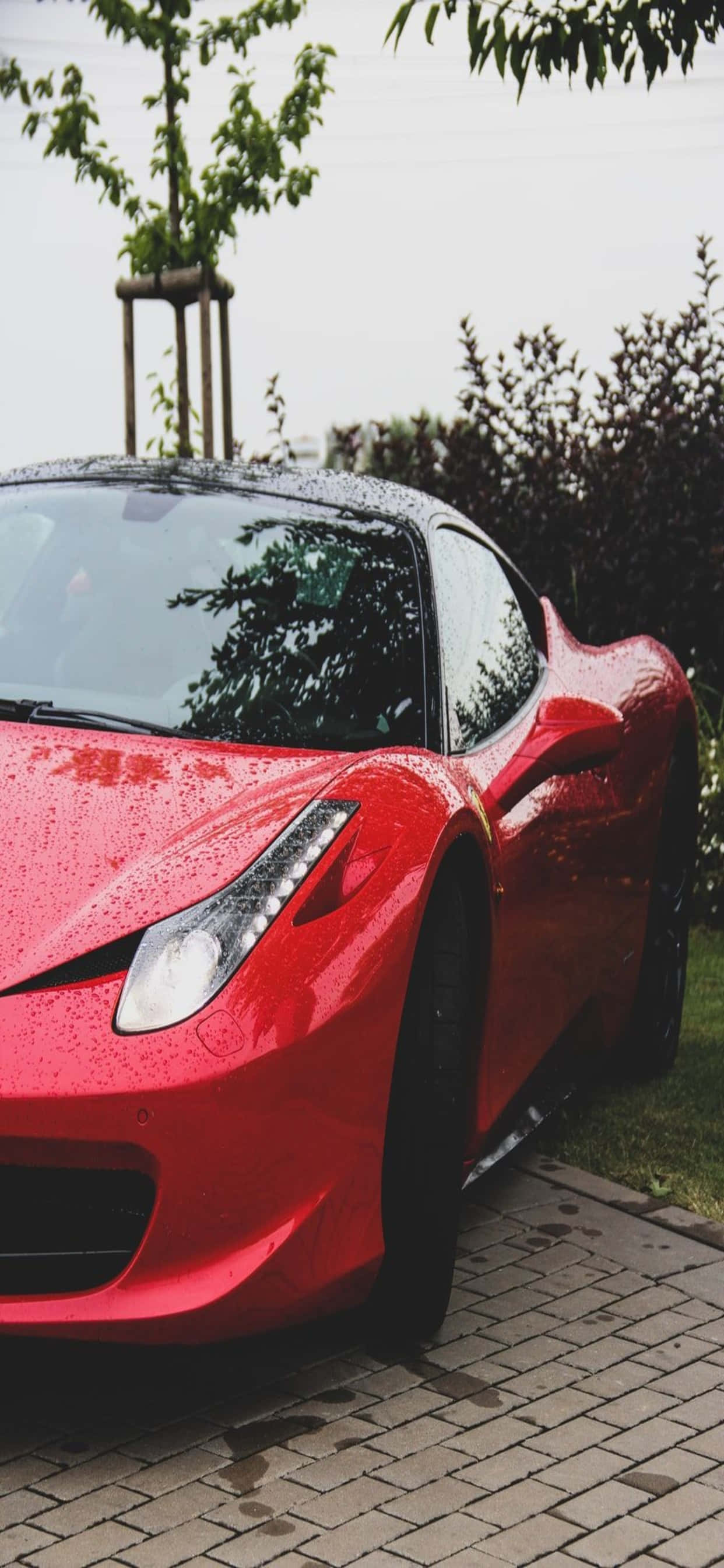 iPhone Xs Max Ferrari Agtergrond Geparkeerde Rooi Ferrari 458 Muurpapier