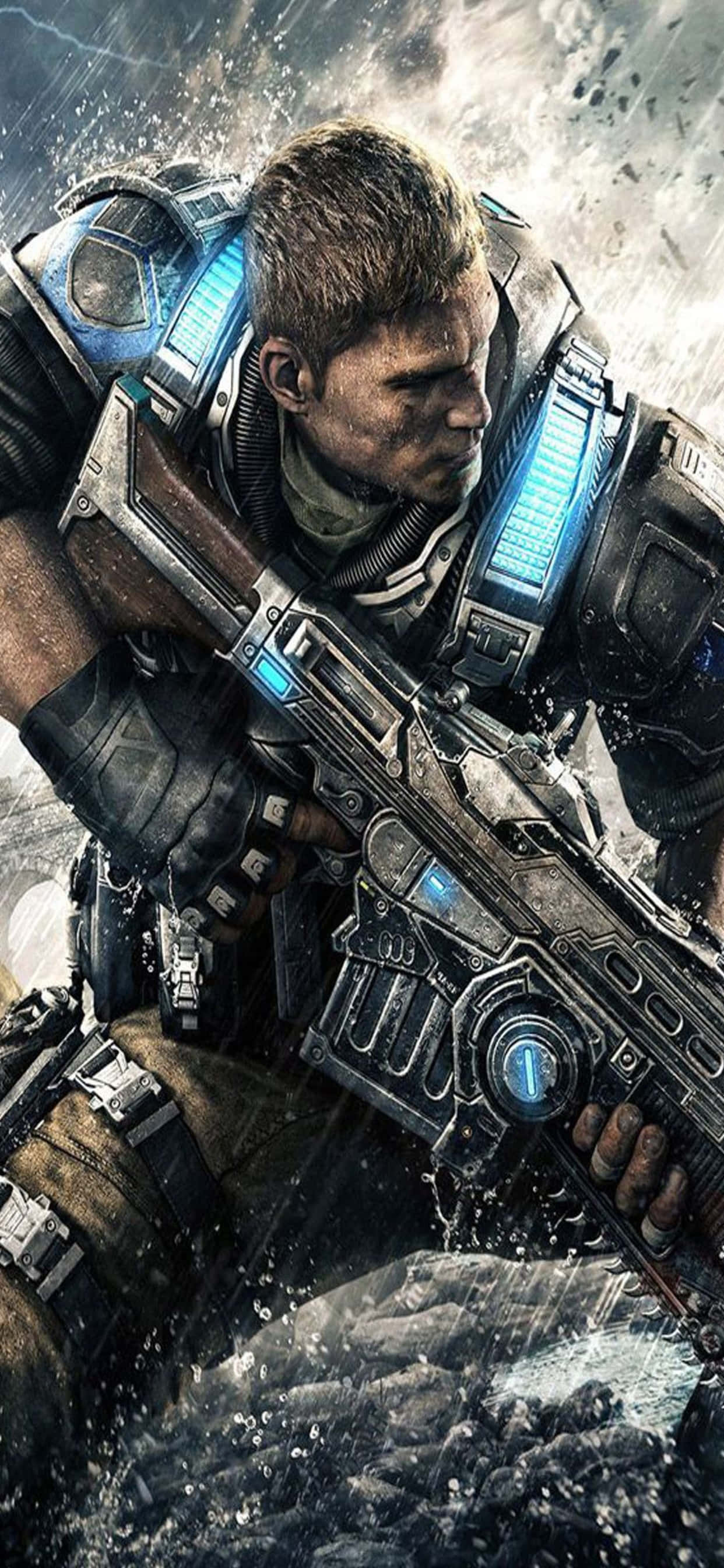 iPhone XS Max Gears Of War 5 JD Geweer Agtergrond Muurpapier