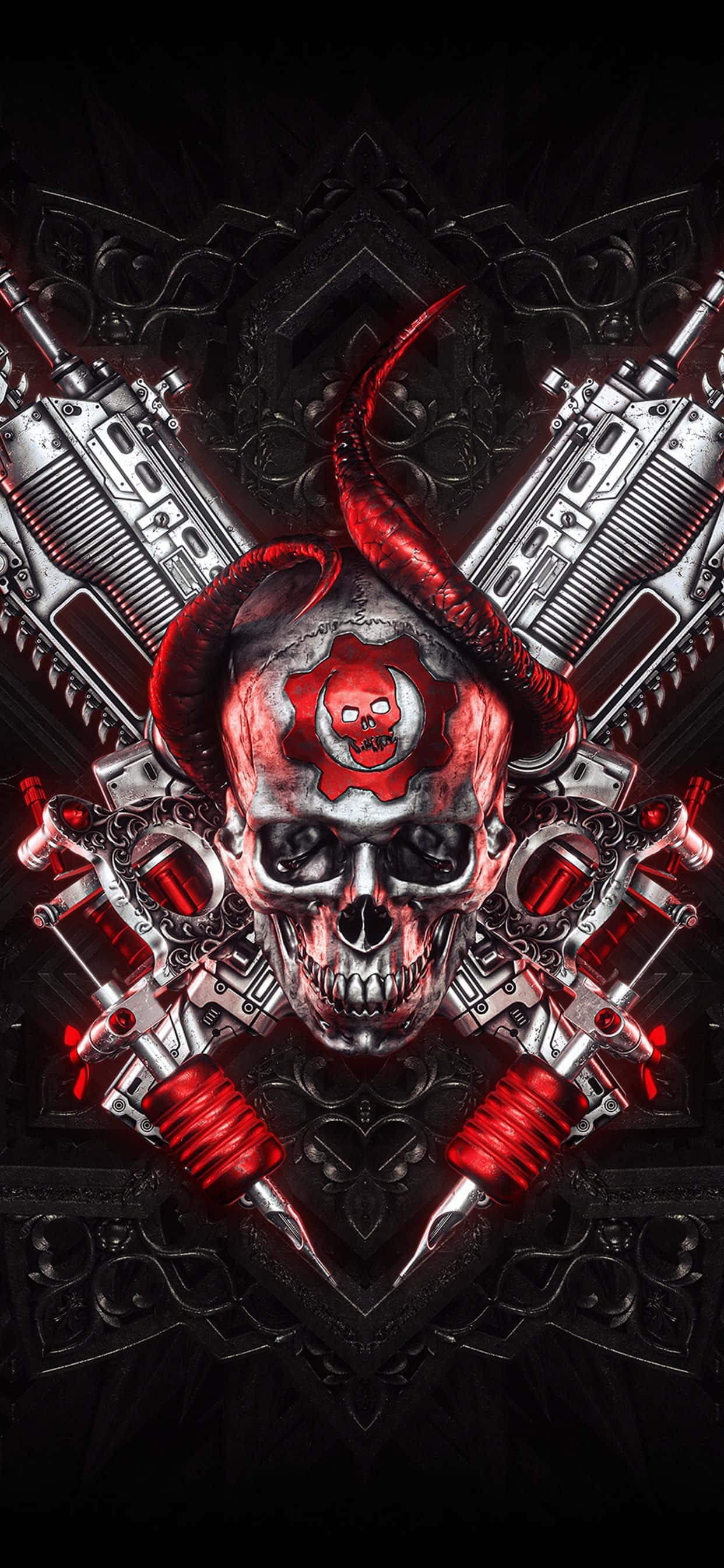iPhone XS Max Gears Of War 5 Rooi En Silwer Agtergrond Muurpapier