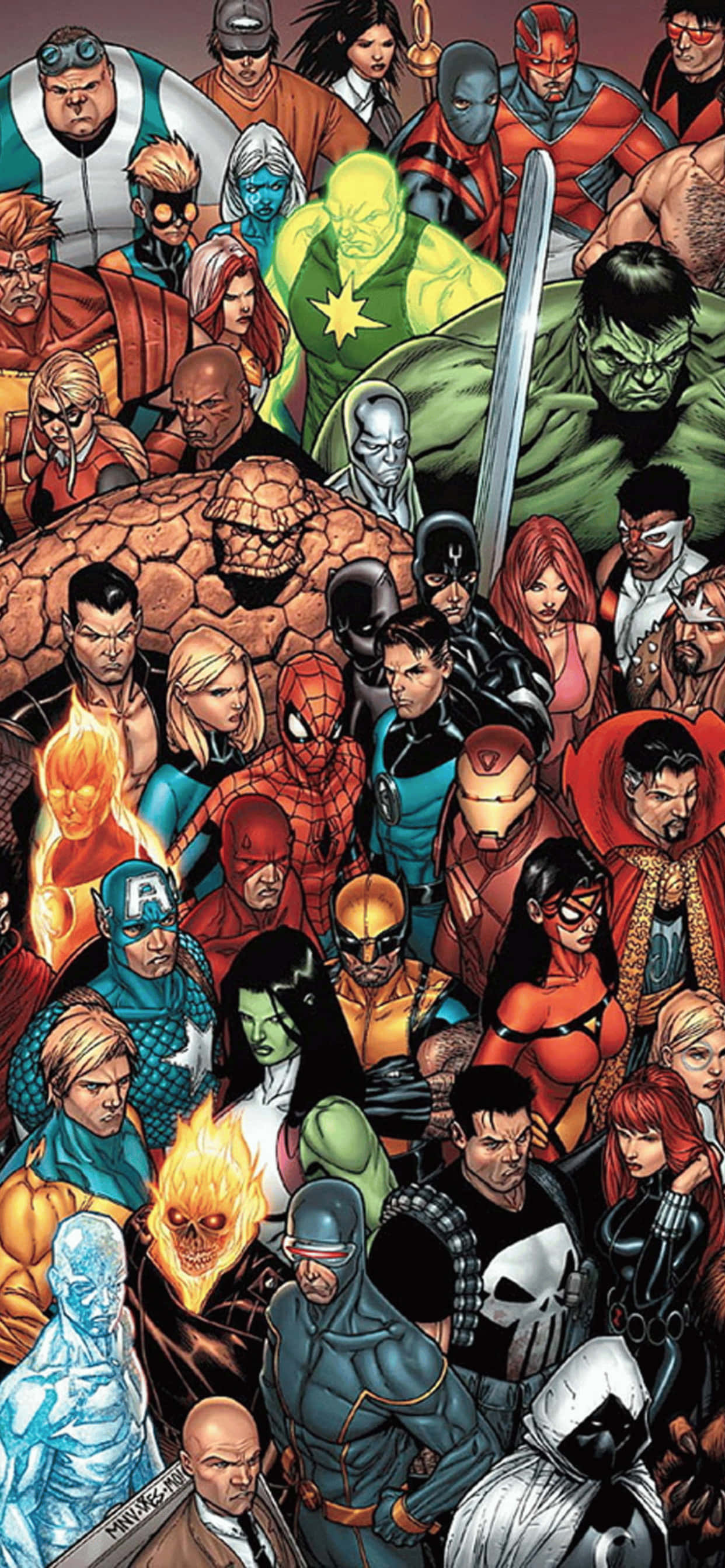 iPhone XS Max Marvel Alle Superhelde Agtergrond Muurpapier
