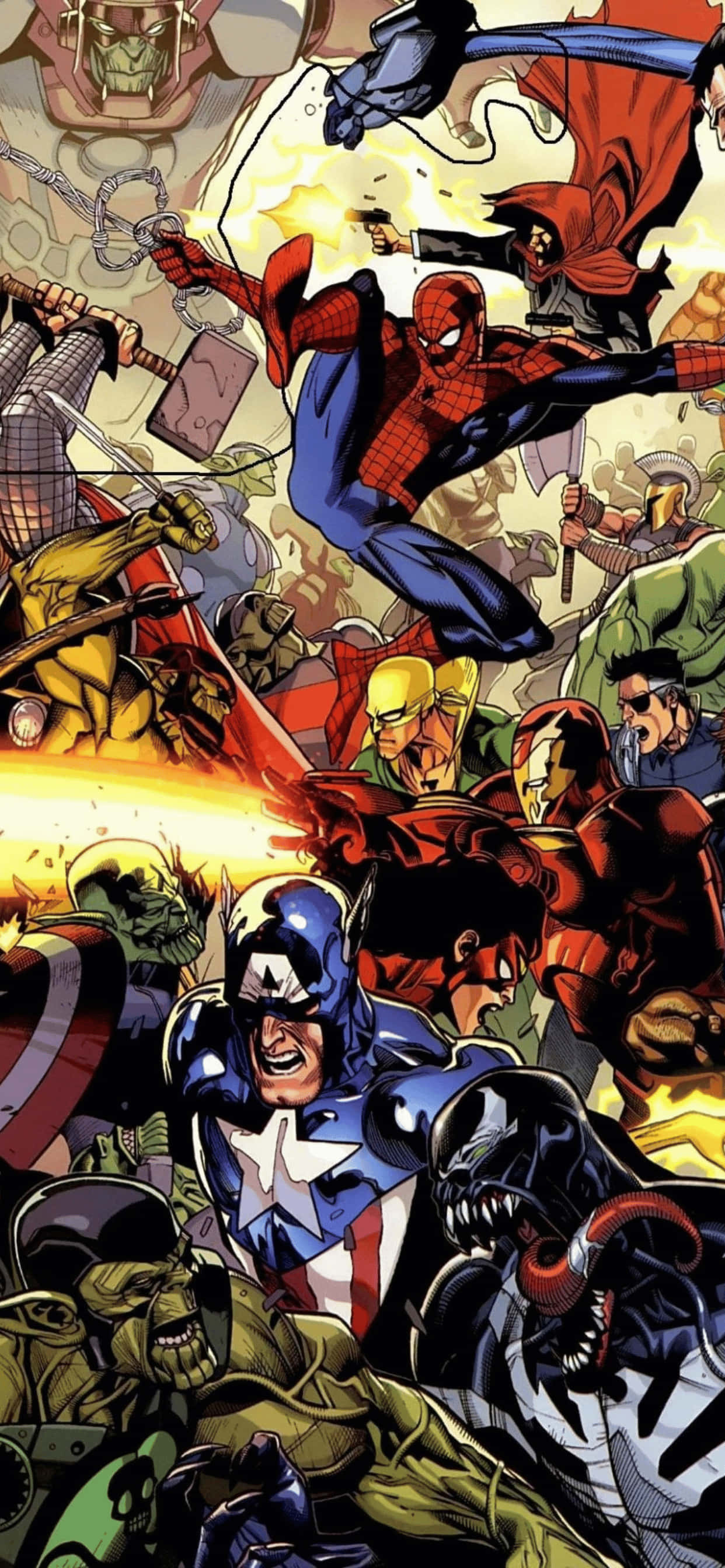 iPhone XS Max Marvel Strokiesprent Kunsstyl Agtergrond Muurpapier