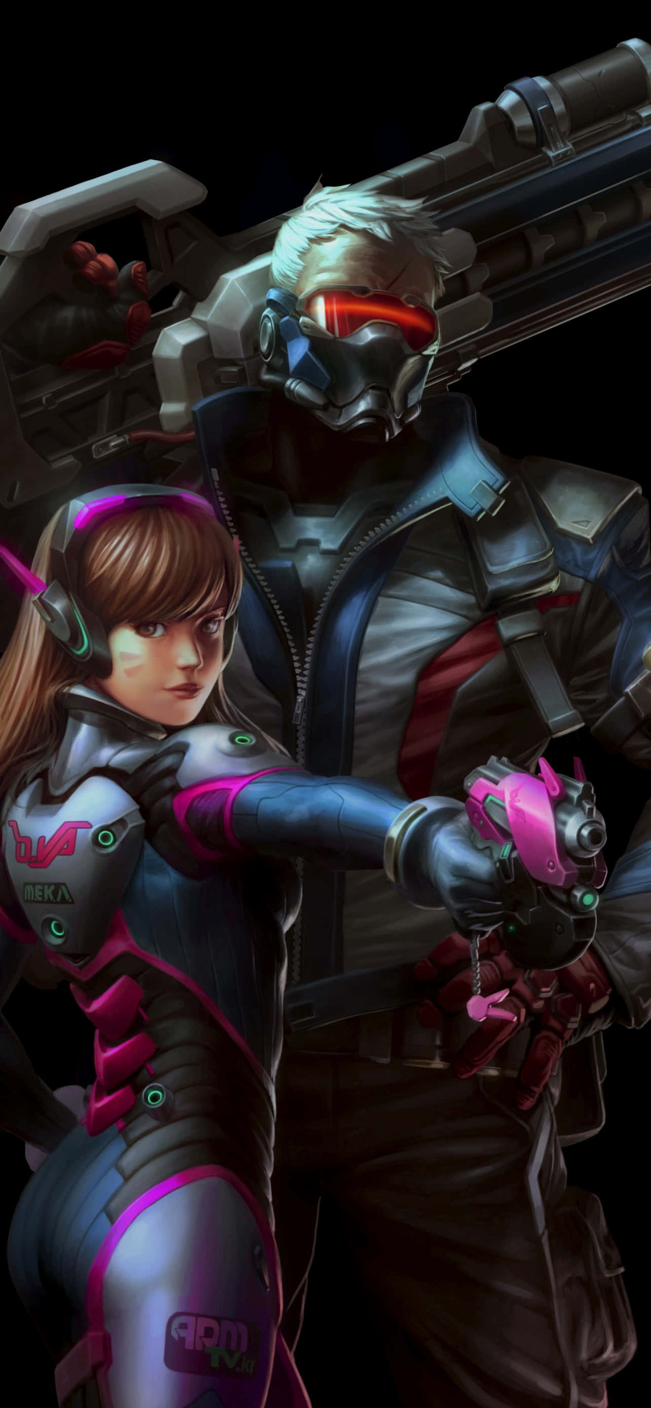 iPhone Xs Max Overwatch Agtergrond D.Va Met Soldier 76 Muurpapier