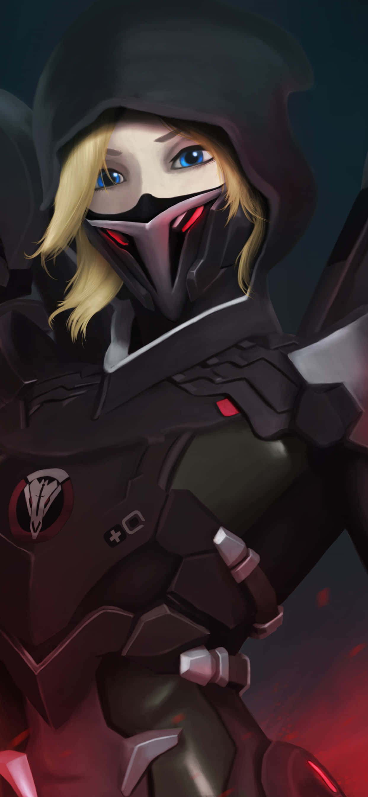 iPhone Xs Max Overwatch Agtergrond Mercy Swart Kap Muurpapier