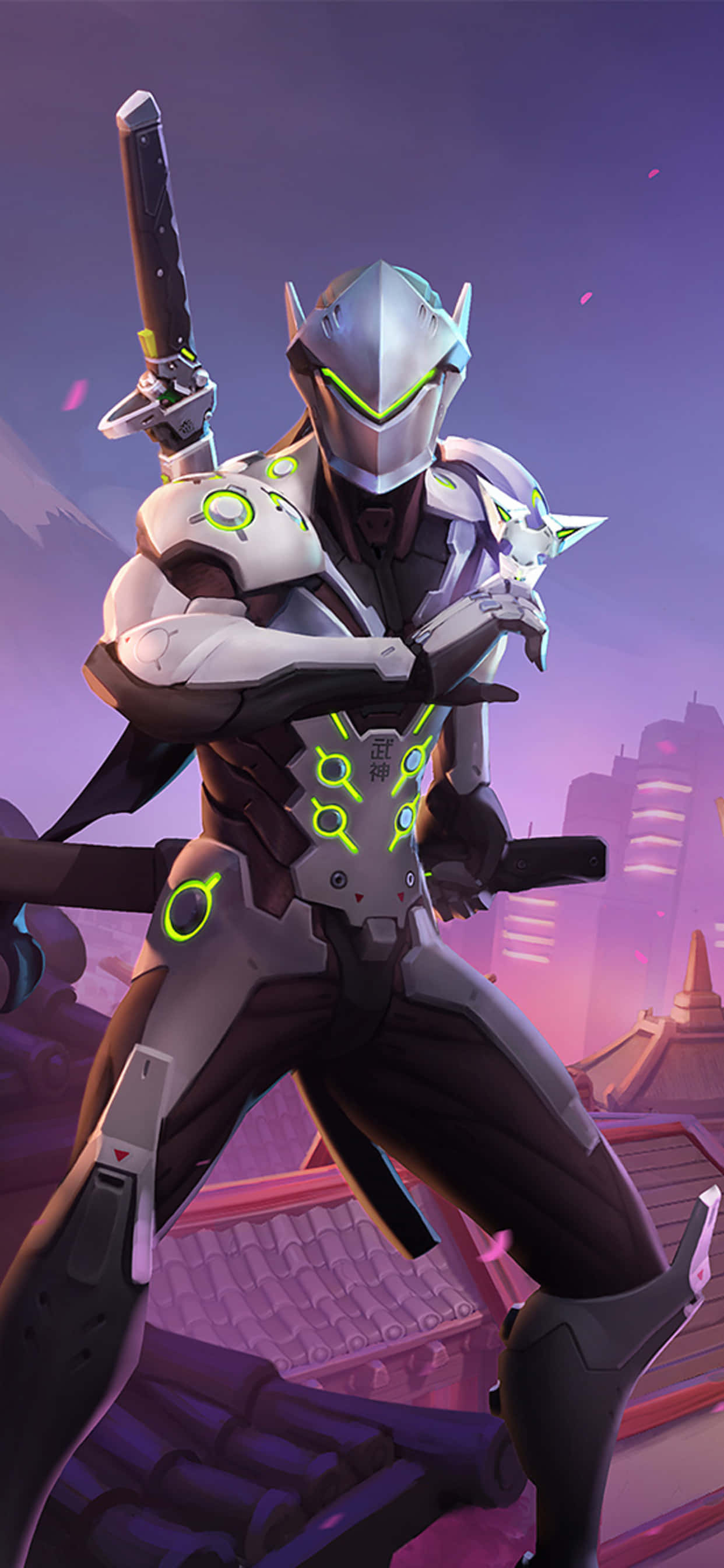 iPhone Xs Max Overwatch Agtergrond Genji Wit Pak Muurpapier