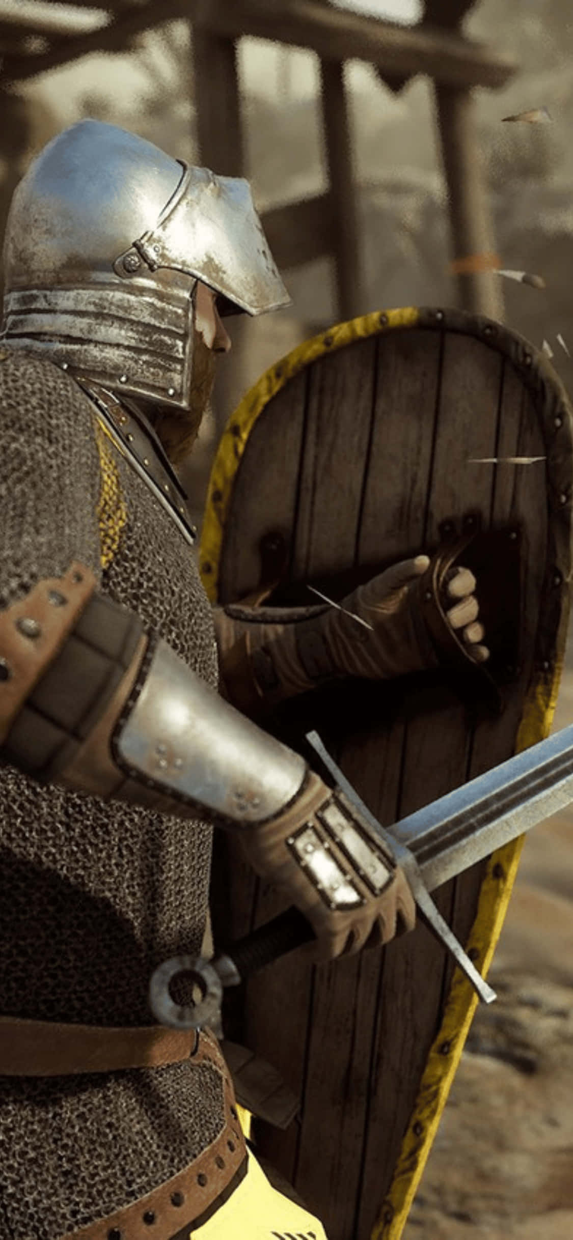 iPhone Xs Mordhau Met Swaard En Skild Agtergrond Muurpapier