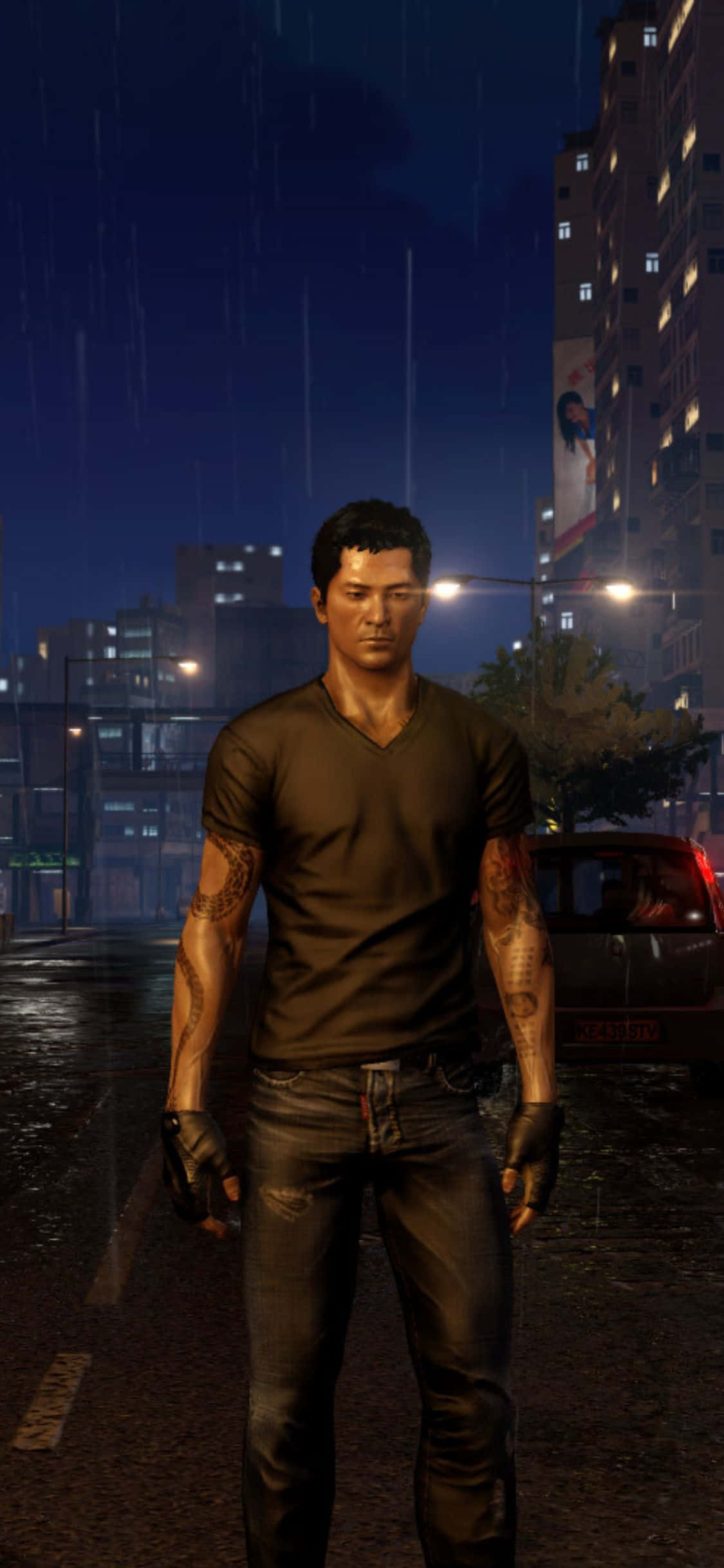 iPhone Xs Sleeping Dogs V-nek Reën Agtergrond Muurpapier