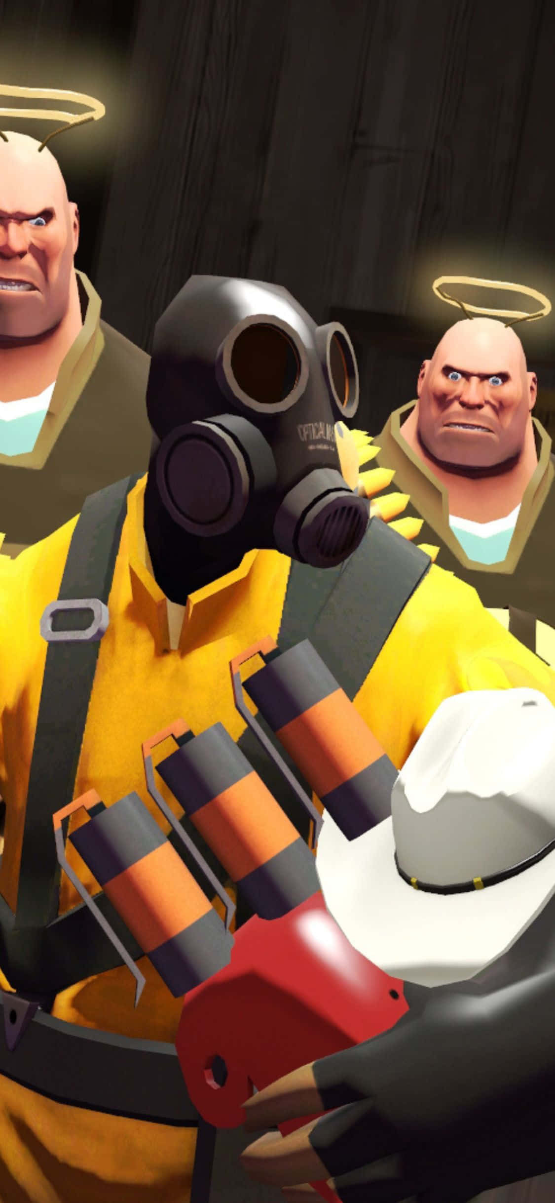 iPhone XS Team Fortress 2 Pyro Met Heavys Agtergrond Muurpapier