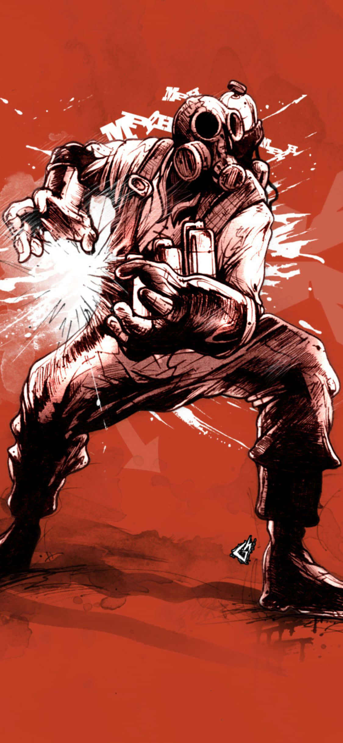 iPhone XS Team Fortress 2 Monochroom Pyro Agtergrond Kuns Muurpapier