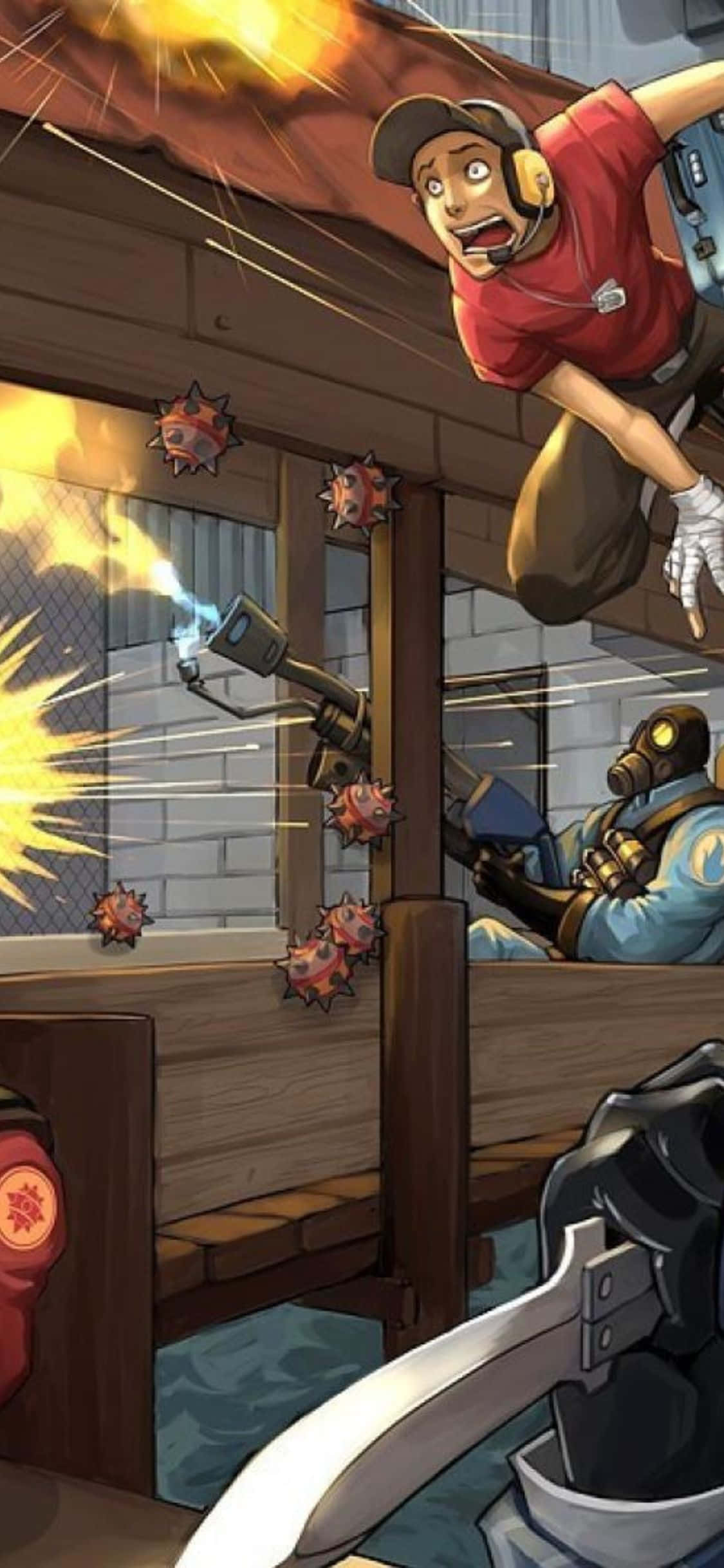 iPhone XS Team Fortress 2 Strokiesprent-Kunsstyl Agtergrond Muurpapier