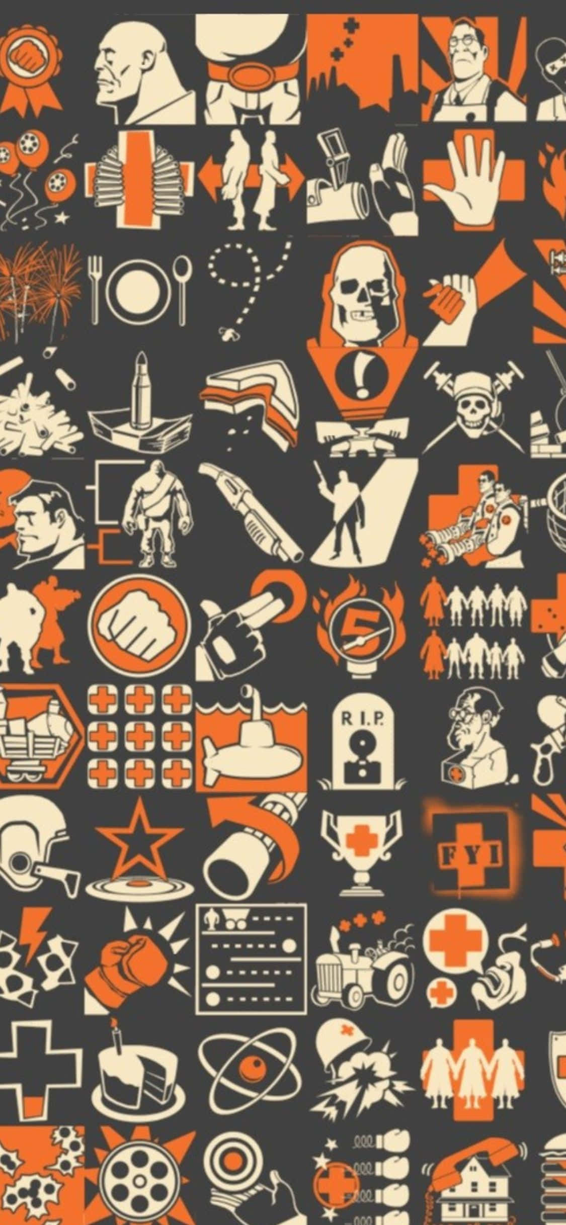 iPhone Xs Tf2 Agtergrond Logo's en Plakkers Muurpapier