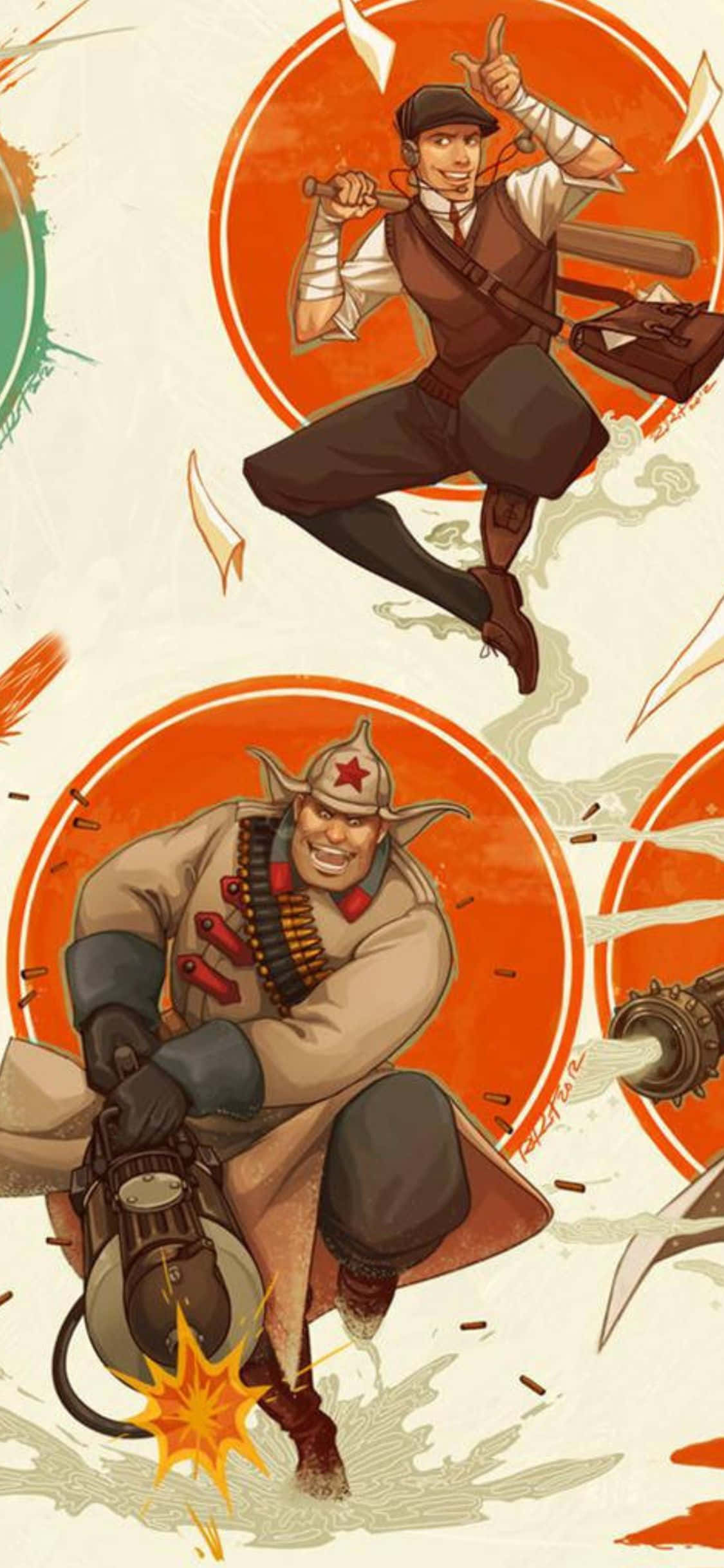 iPhone Xs Tf2 Agtergrond 1920 Heavy en Scout Muurpapier