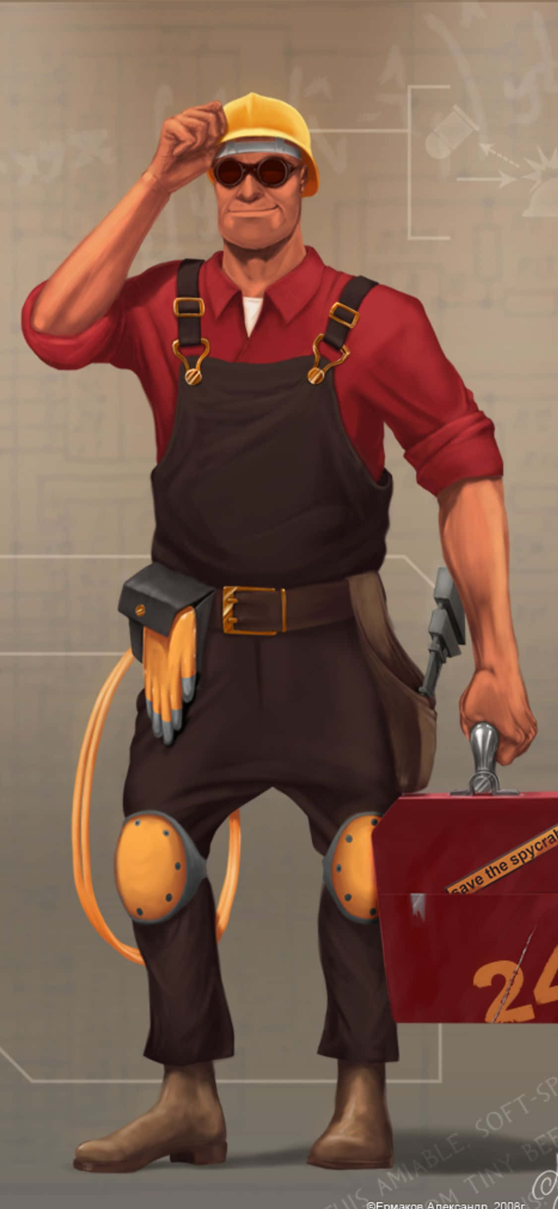 iPhone Xs TF2 Agtergrond Fanart Tekening van Rooi Ingenieur Muurpapier