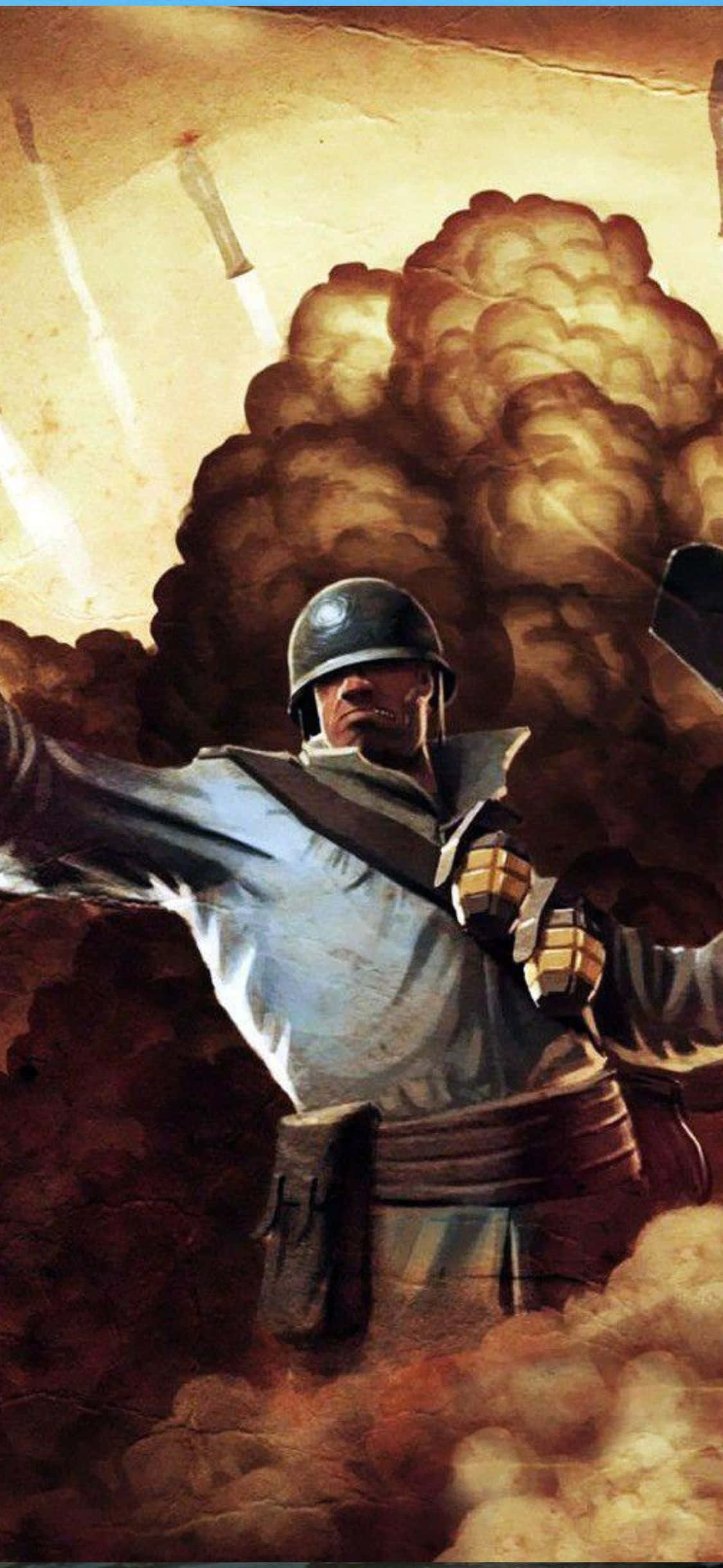 iPhone Xs Tf2 Agtergrond Die Blou Soldaat met Plofbare Agtergrond Muurpapier