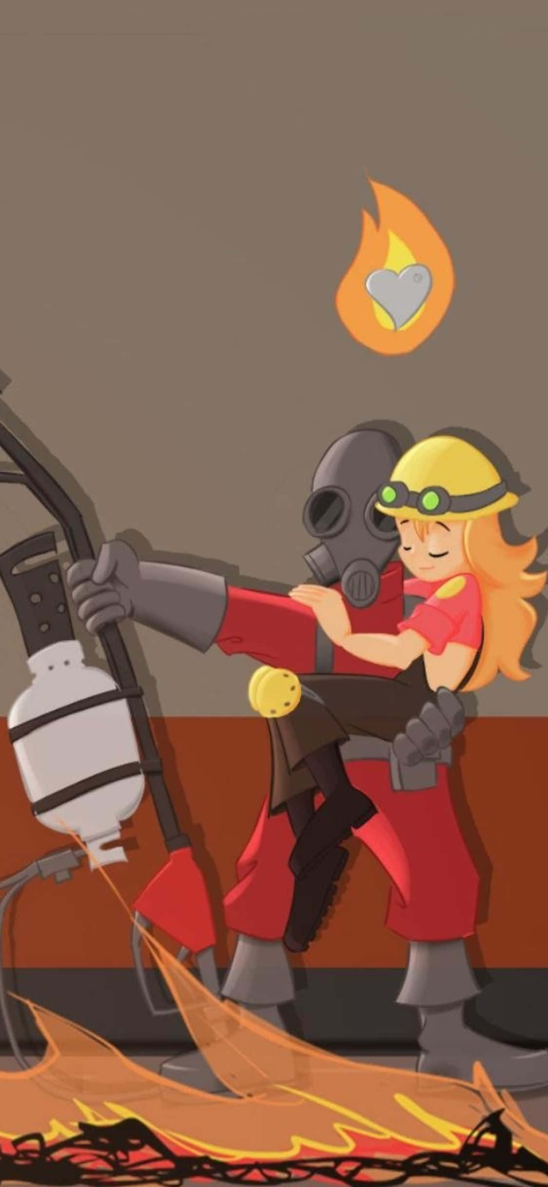 iPhone Xs Tf2 Agtergrond Meisie Wat Die Pyro Omhels Muurpapier