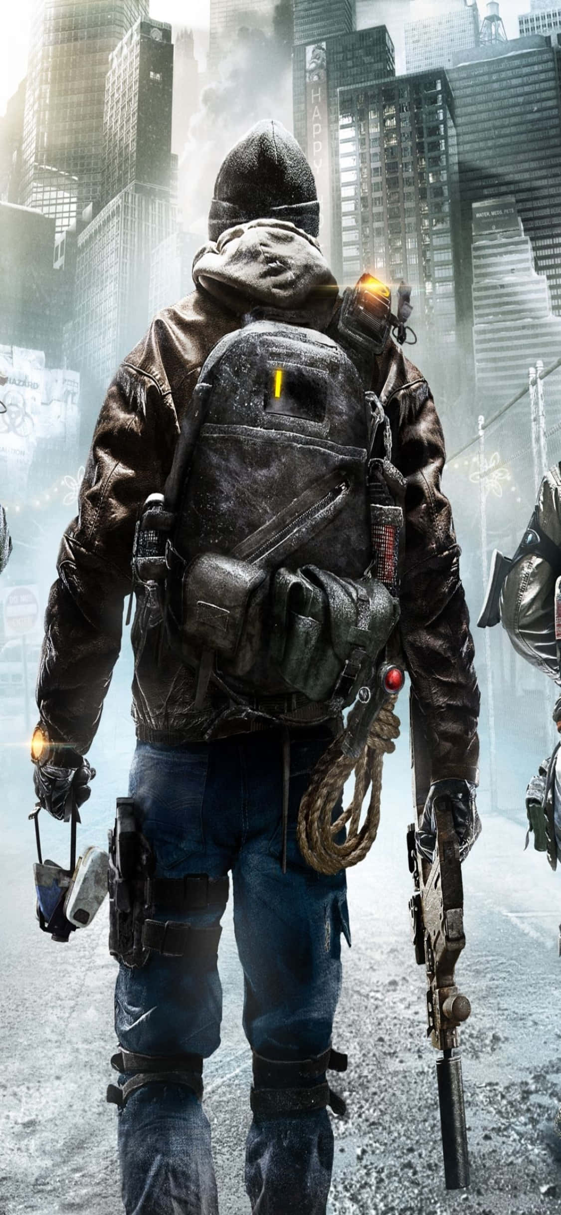 iPhone Xs The Division Agtergrond Man met Rugsak en Geweer Muurpapier