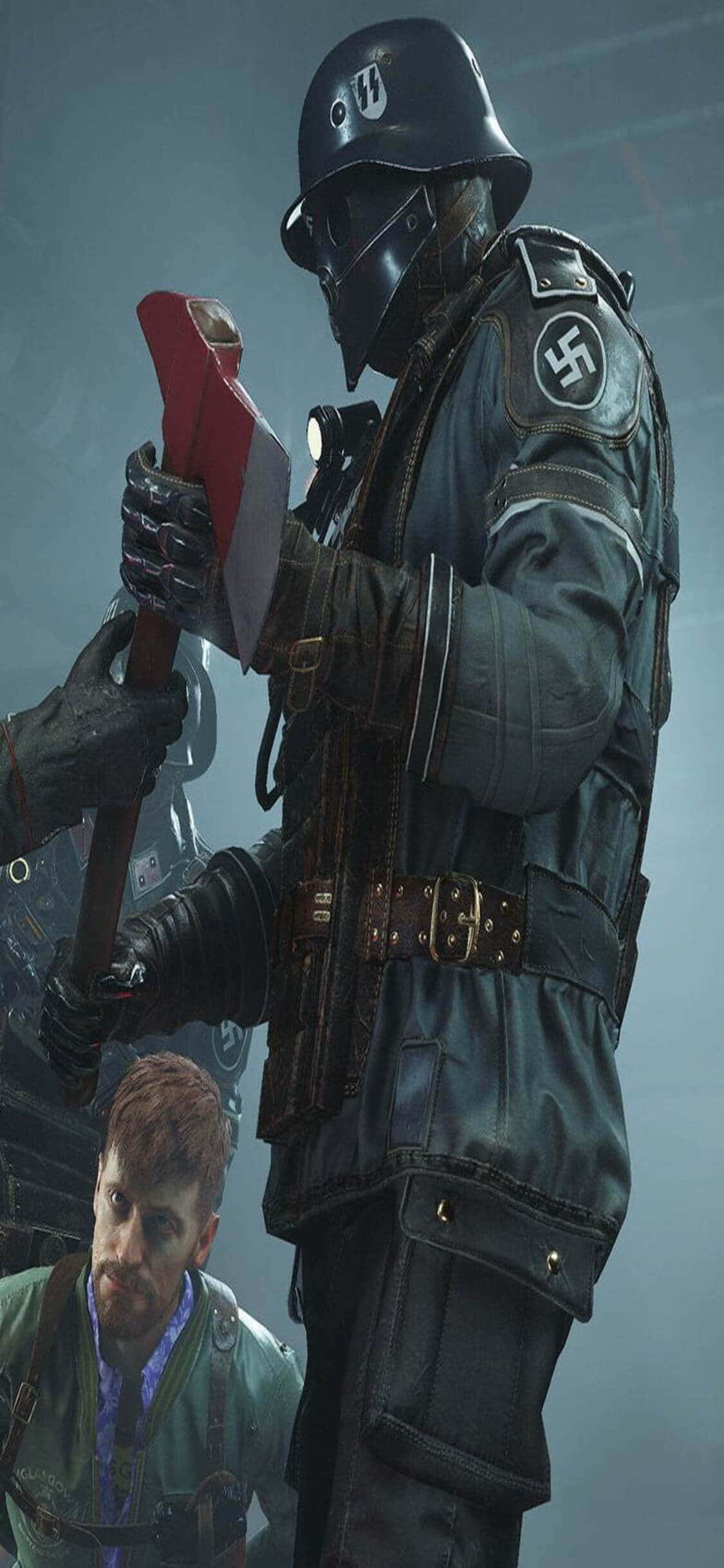iPhone Xs Wolfenstein Ii Nazi Soldaat Byl Agtergrond Muurpapier