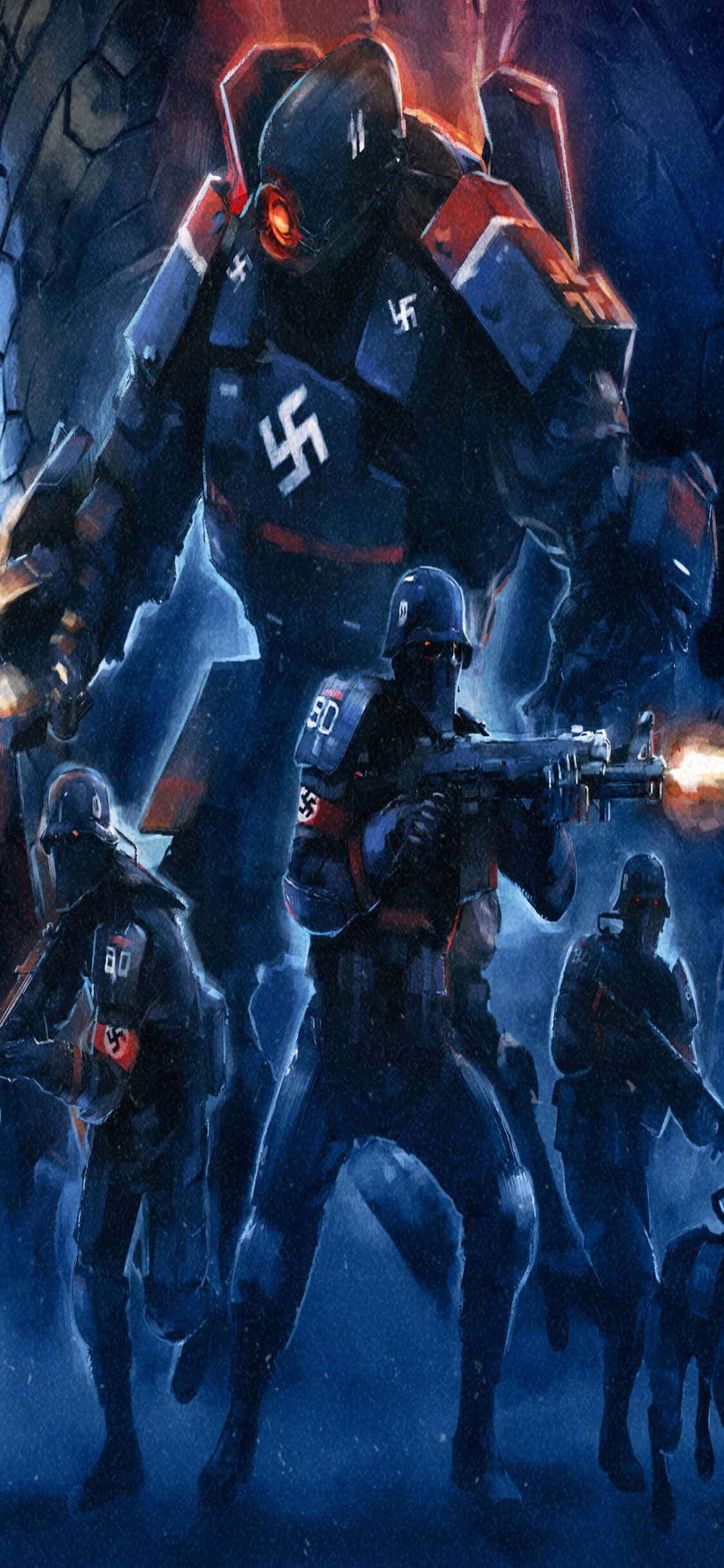 iPhone Xs Wolfenstein Ii Nazi Soldate Agtergrond Muurpapier