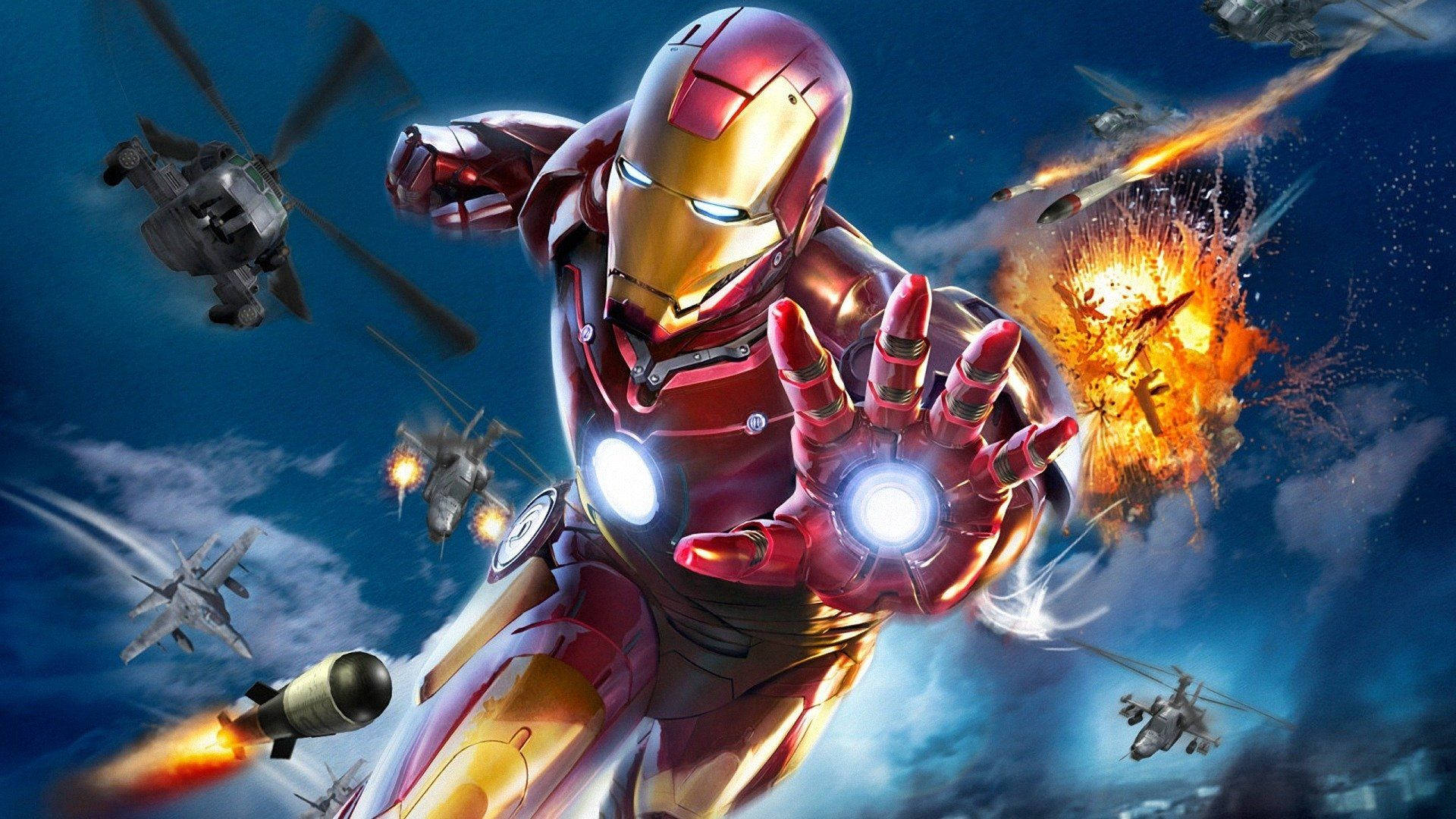 Iron Man in die lug agtergrond — Iron Man Muurpapier