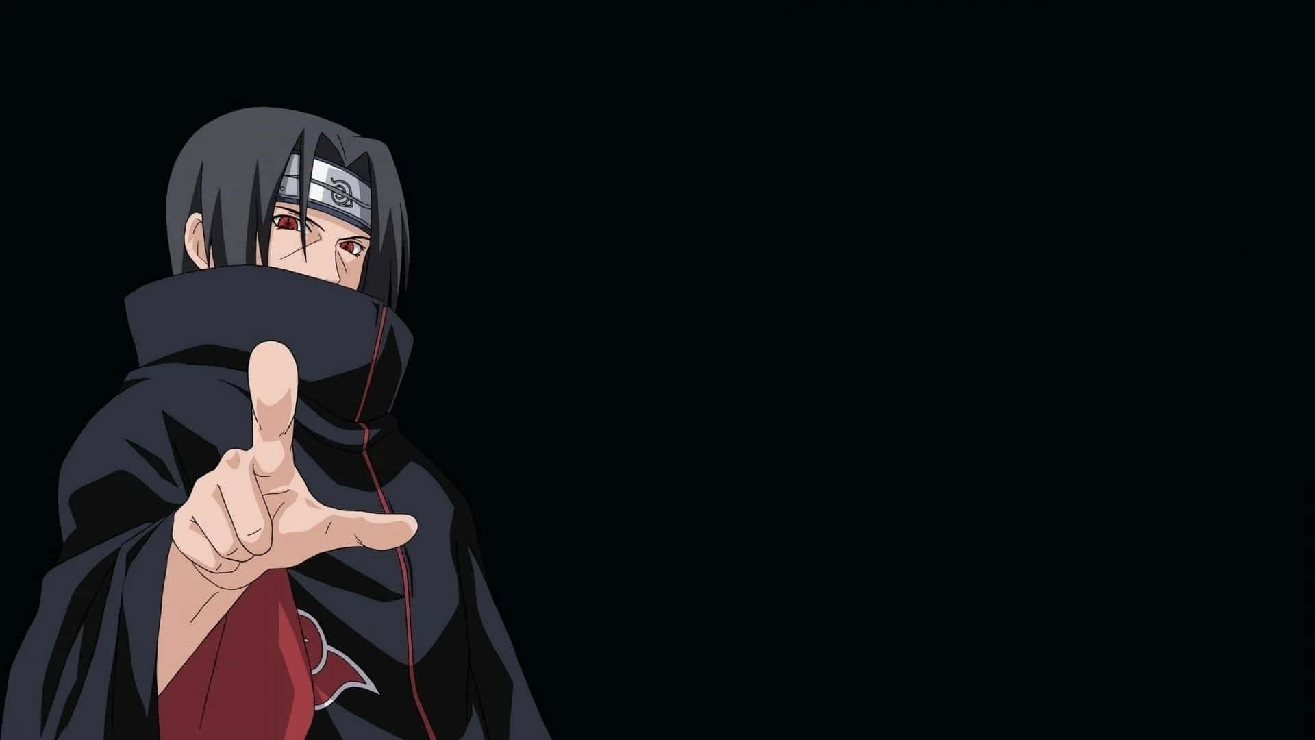 Itachi Esteties Wys Voor Met Wysvinger op Swart Agtergrond Muurpapier