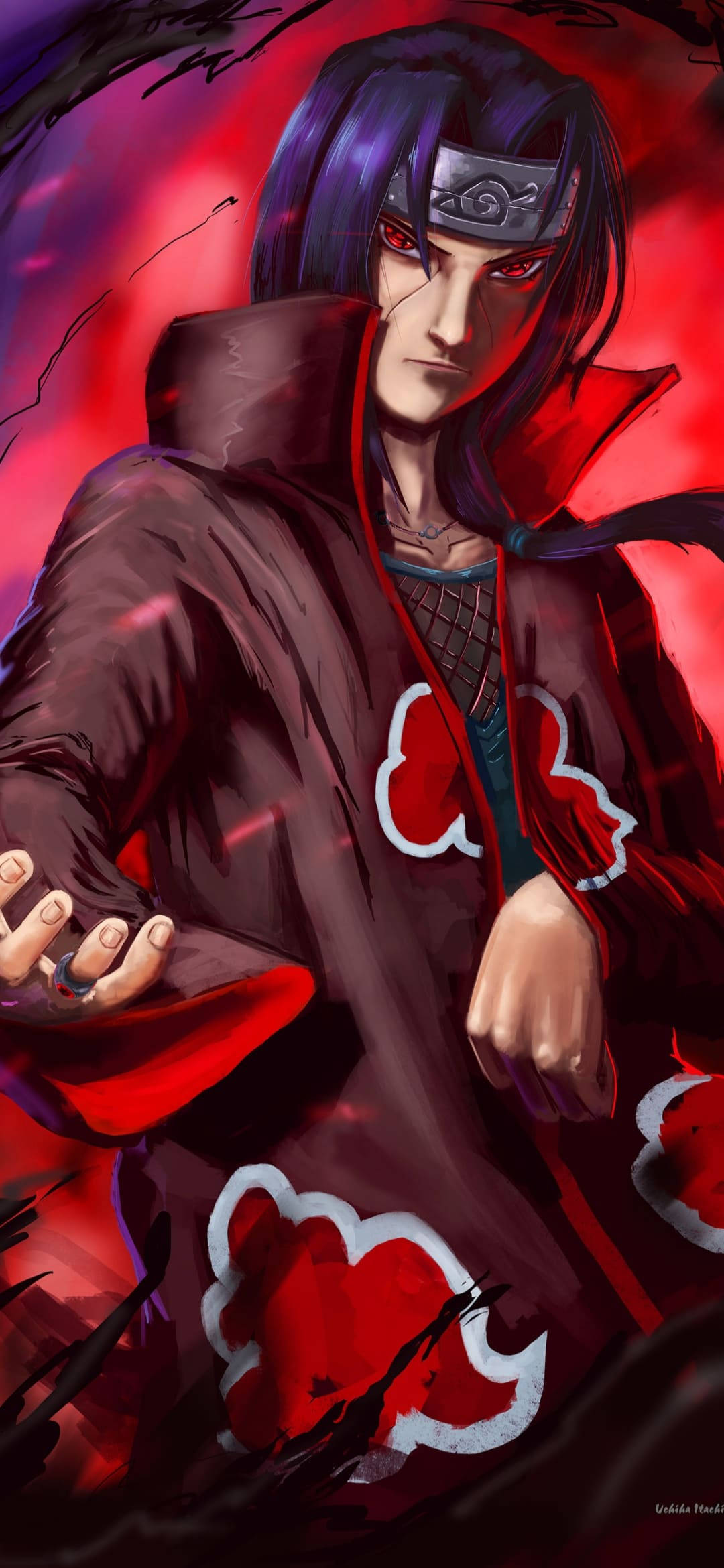 Itachi Foon Op Rooi Muurpapier