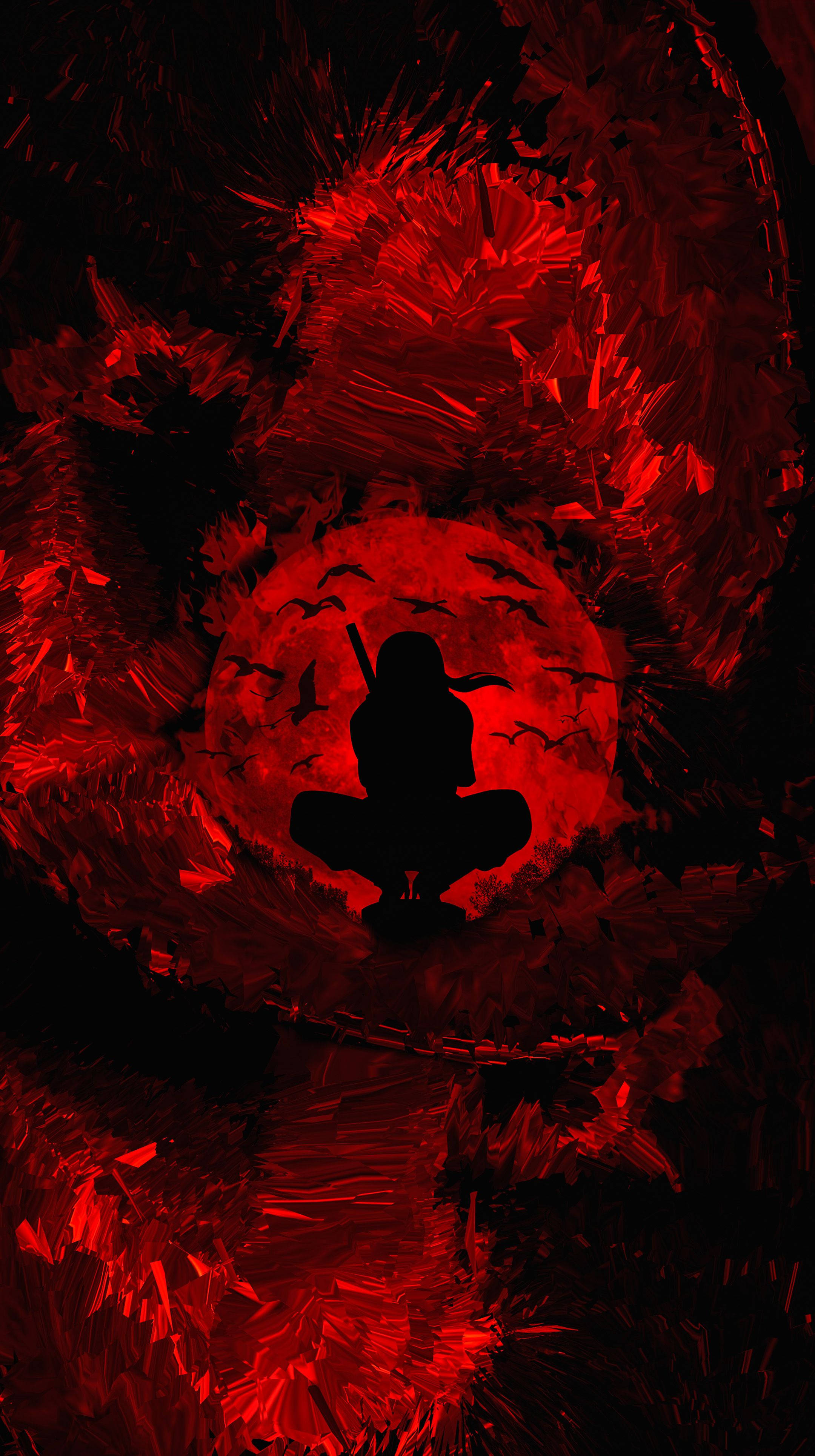 Itachi Foon Uchiha Rooi Maan Muurpapier