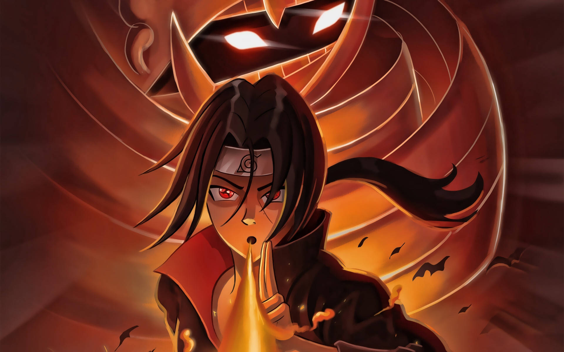 Itachi Gebruik Vuur Jutsu Naruto iPad Muurpapier