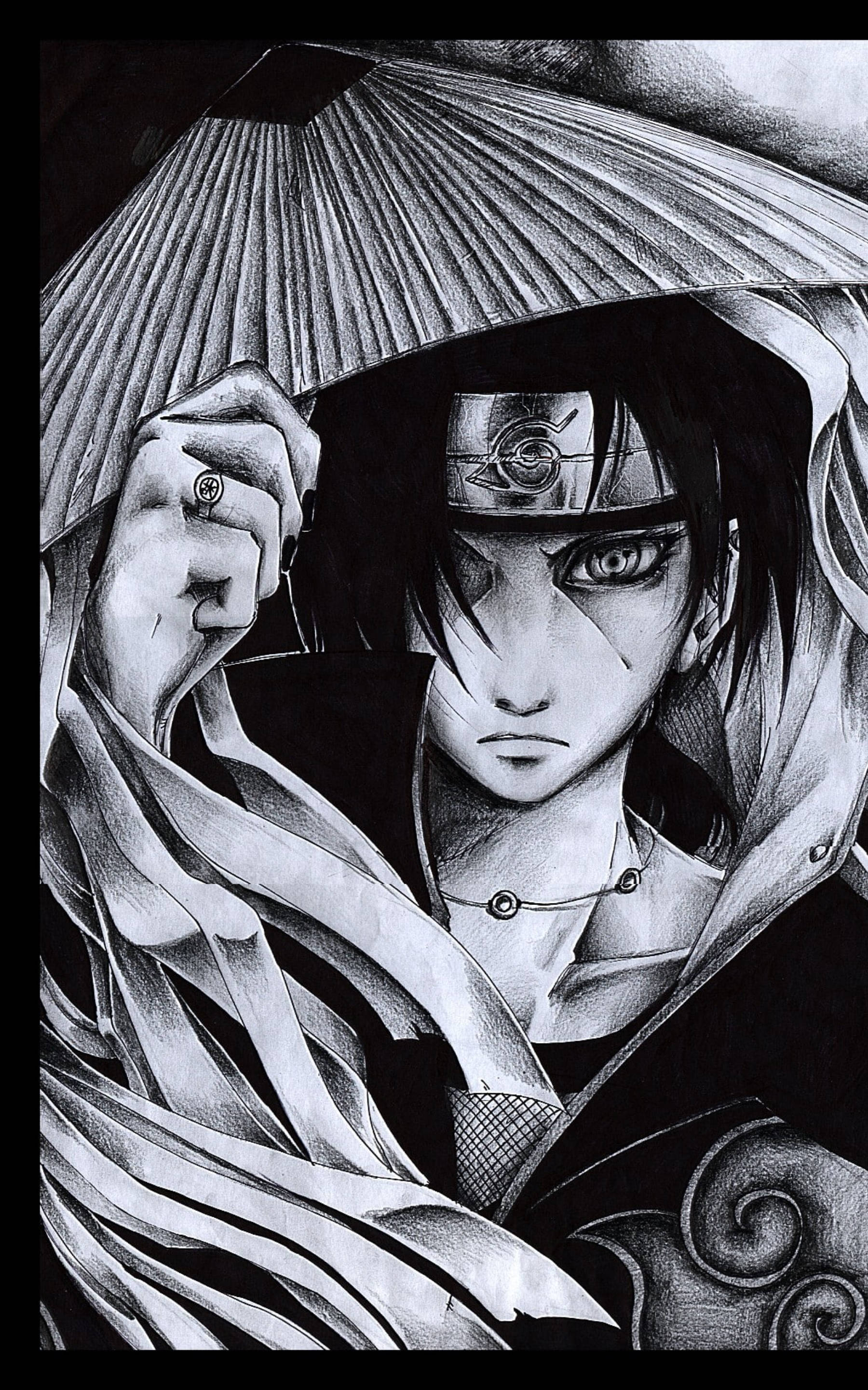 Itachi In Swart Ink Tekening Muurpapier