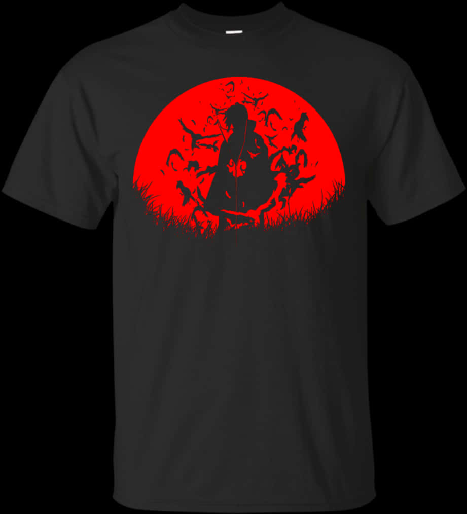 Itachi Silhouet Rooi Maan T-hemp Muurpapier