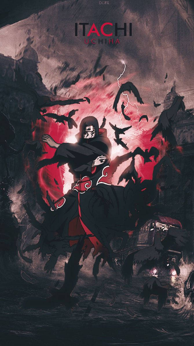 Itachi Uchiha iPhone met Swart Kraaie Muurpapier