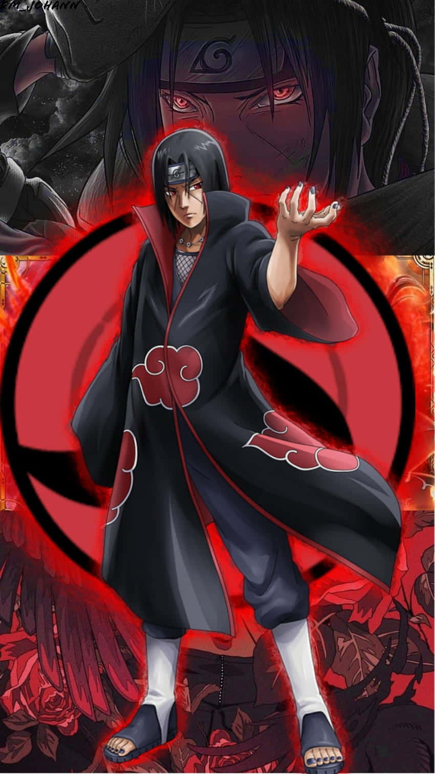Itachi Uchiha Rond Vorm Agter Prent Muurpapier