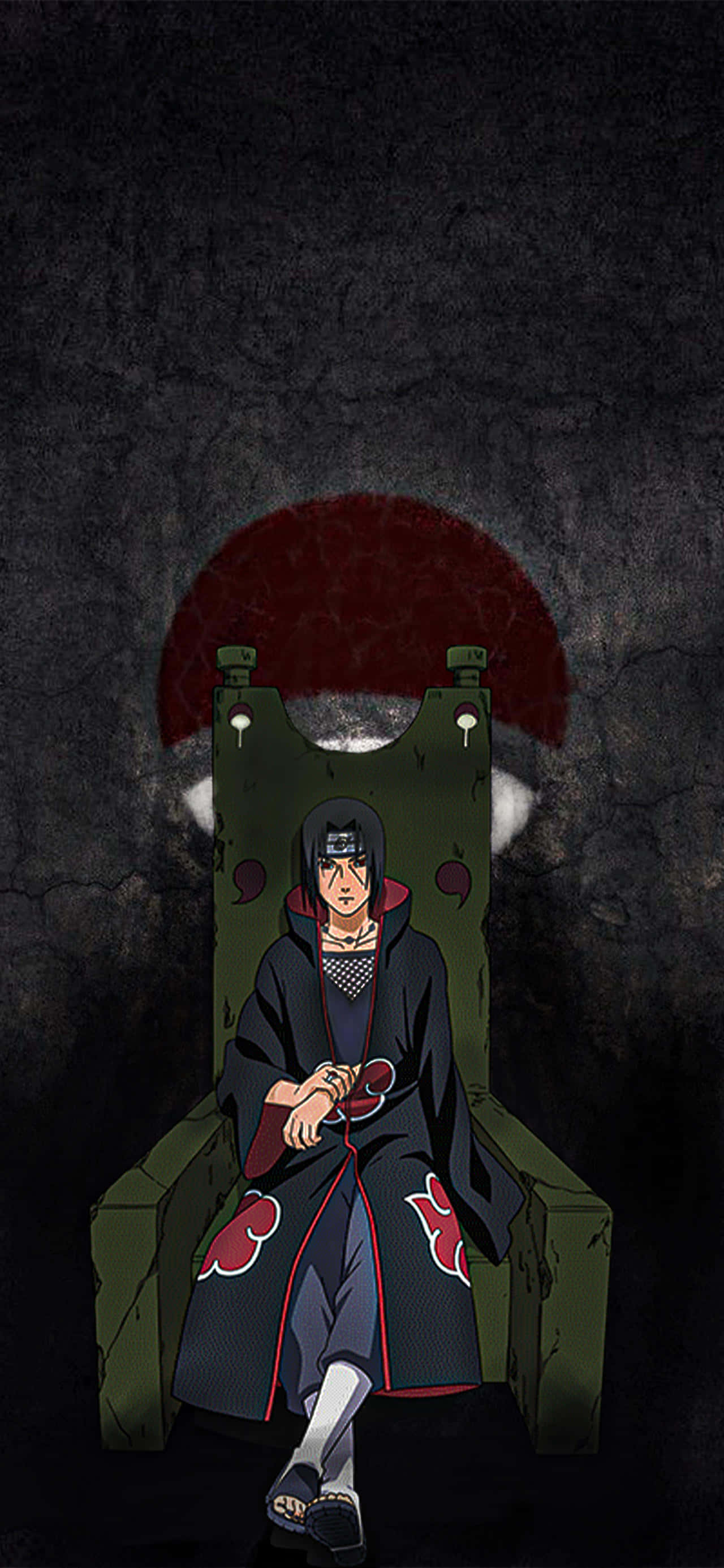 Itachi Uchiha Sit Op Groen Stoel Prentjie Muurpapier